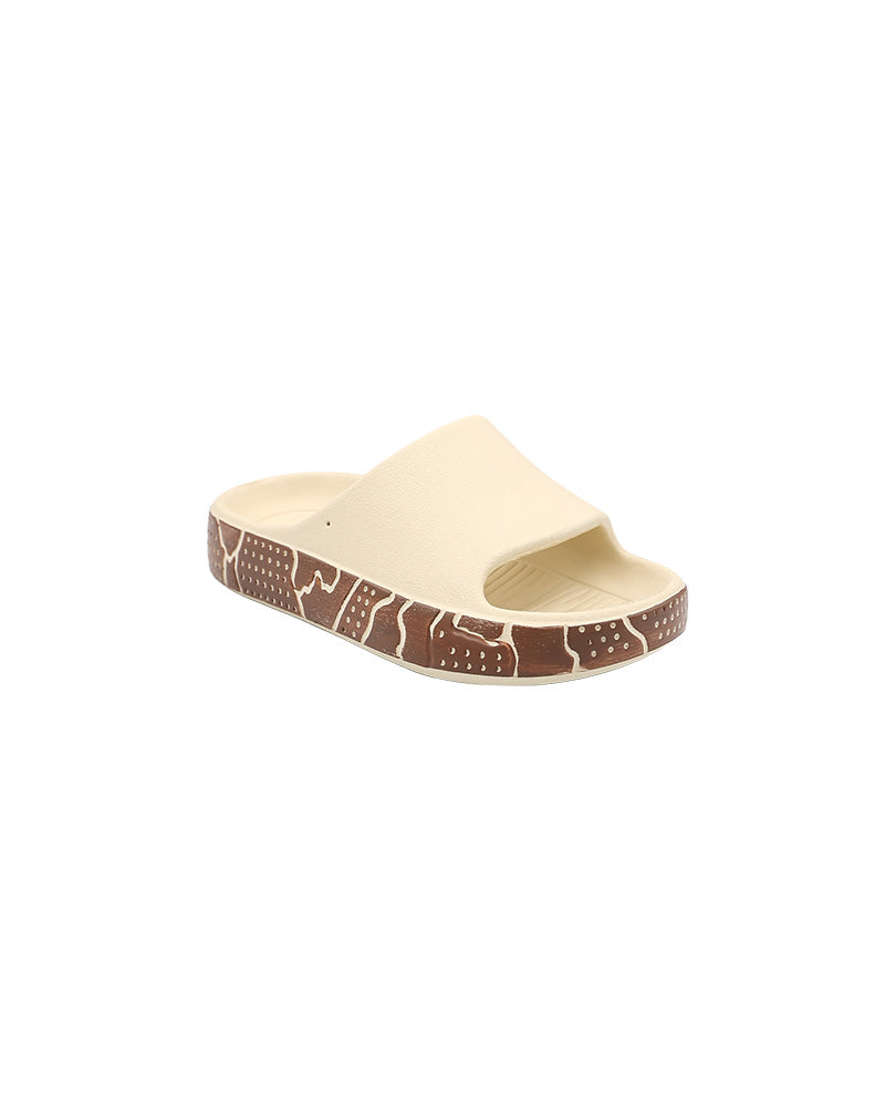 Girls Beige Side Print Detail Pool Slide