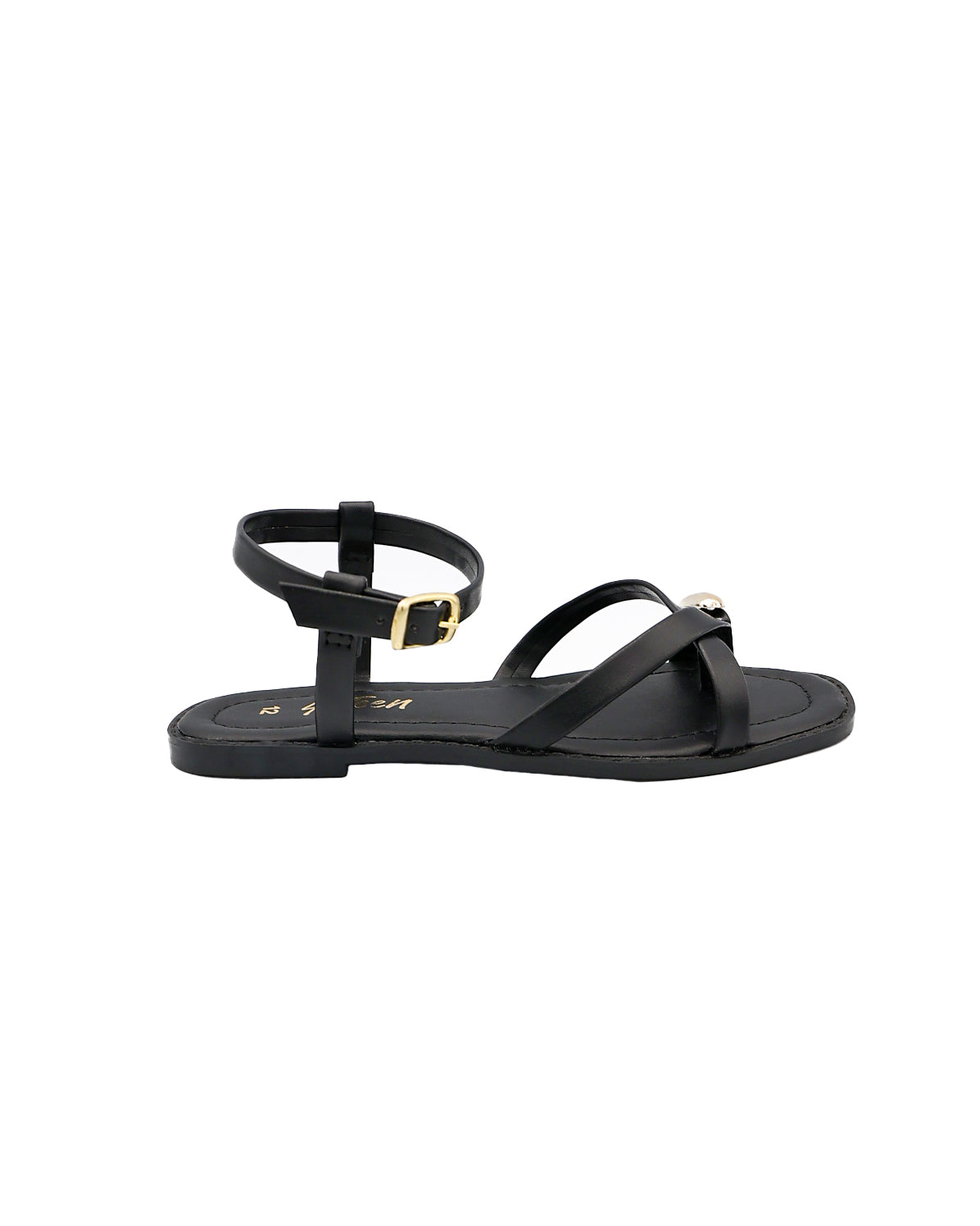 Girls Black Toepost Trim Detail Ankle Strap Sandal (sept)