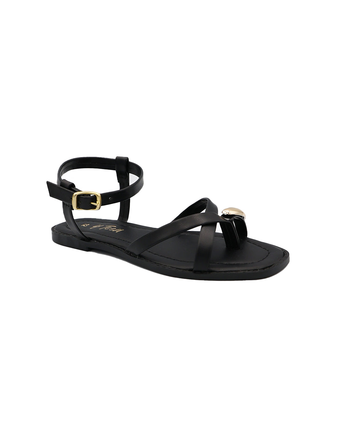 Girls Black Toepost Trim Detail Ankle Strap Sandal (sept)