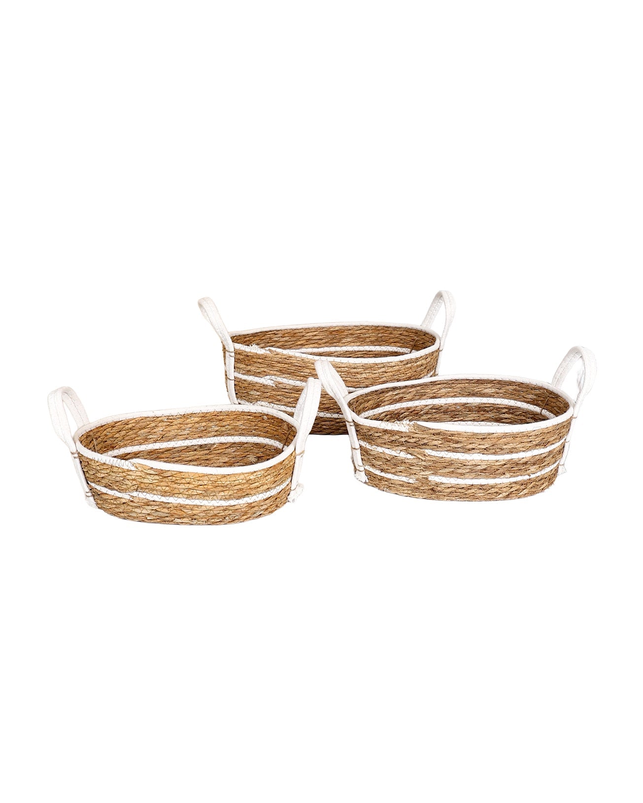 Medium Natural & White Oval Bulrush Basket