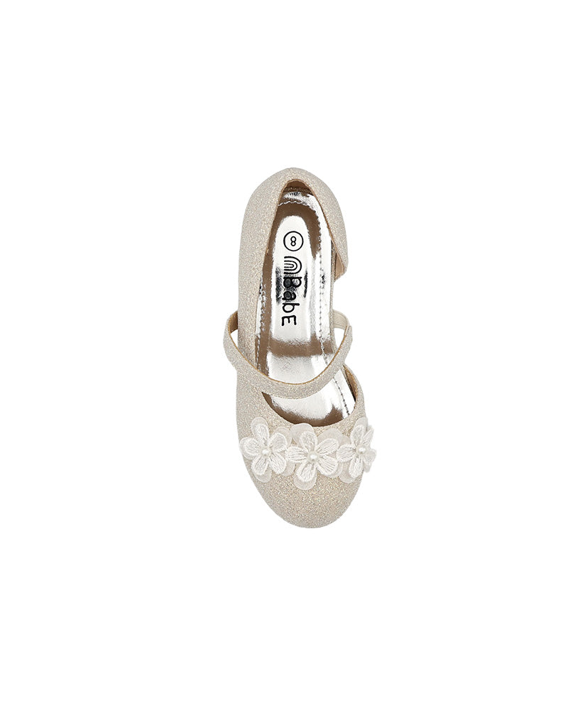 Girls Flower Detail Shimmer Block Heel