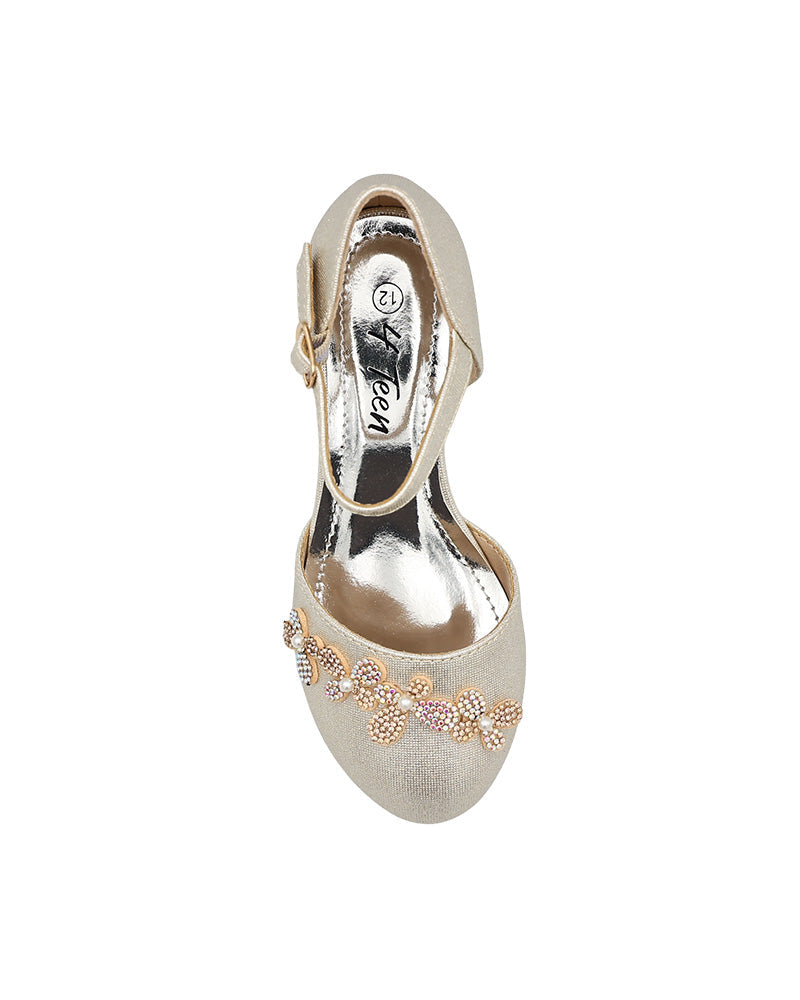 Girls Embellished Flower Detail Wedge Heels