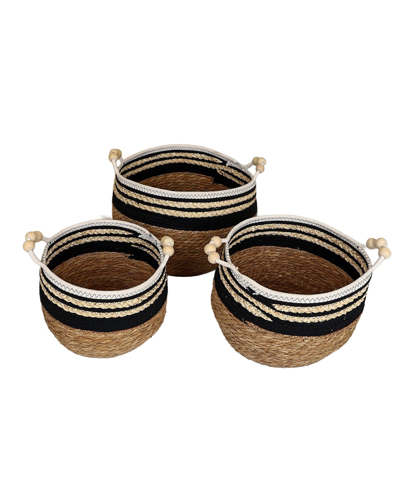 Medium Black & White Border Trim Bulrush Basket