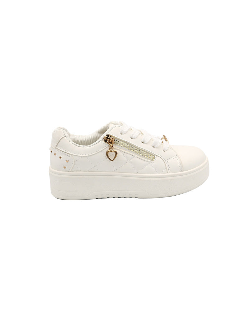 Girls White Quilt Detail Platform Sneaker