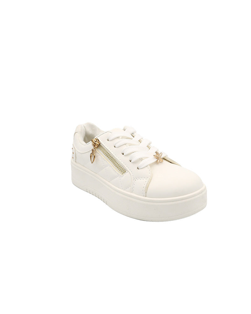 Girls White Quilt Detail Platform Sneaker