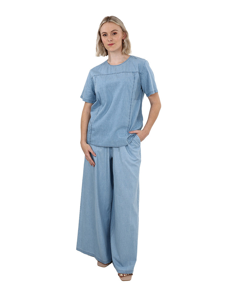 Denim Co-Ord Short Sleeve Blouse