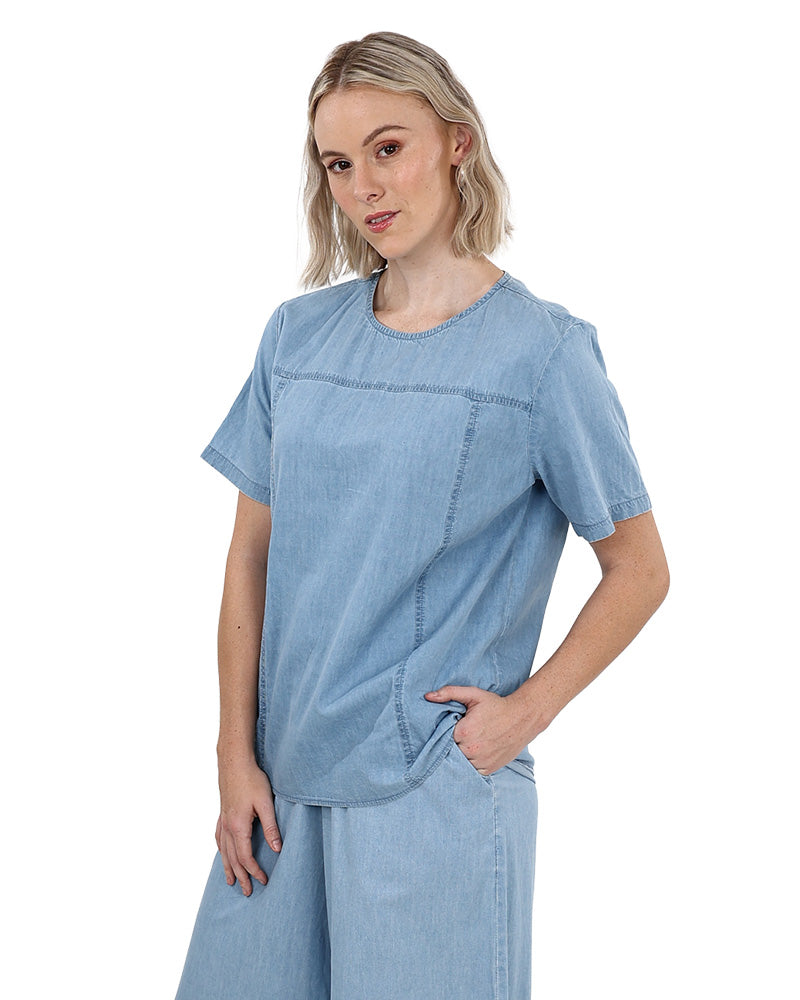 Denim Co-Ord Short Sleeve Blouse