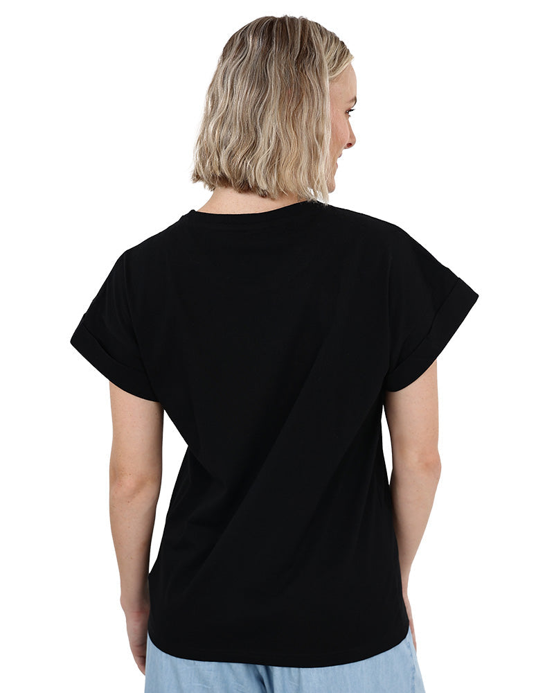 Black Short Sleeve Turn Back T-Shirt