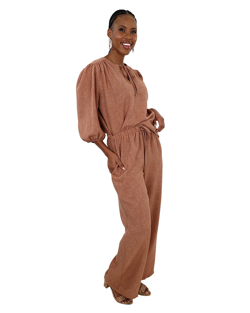 Mocha Elasticated Wide Leg Pants