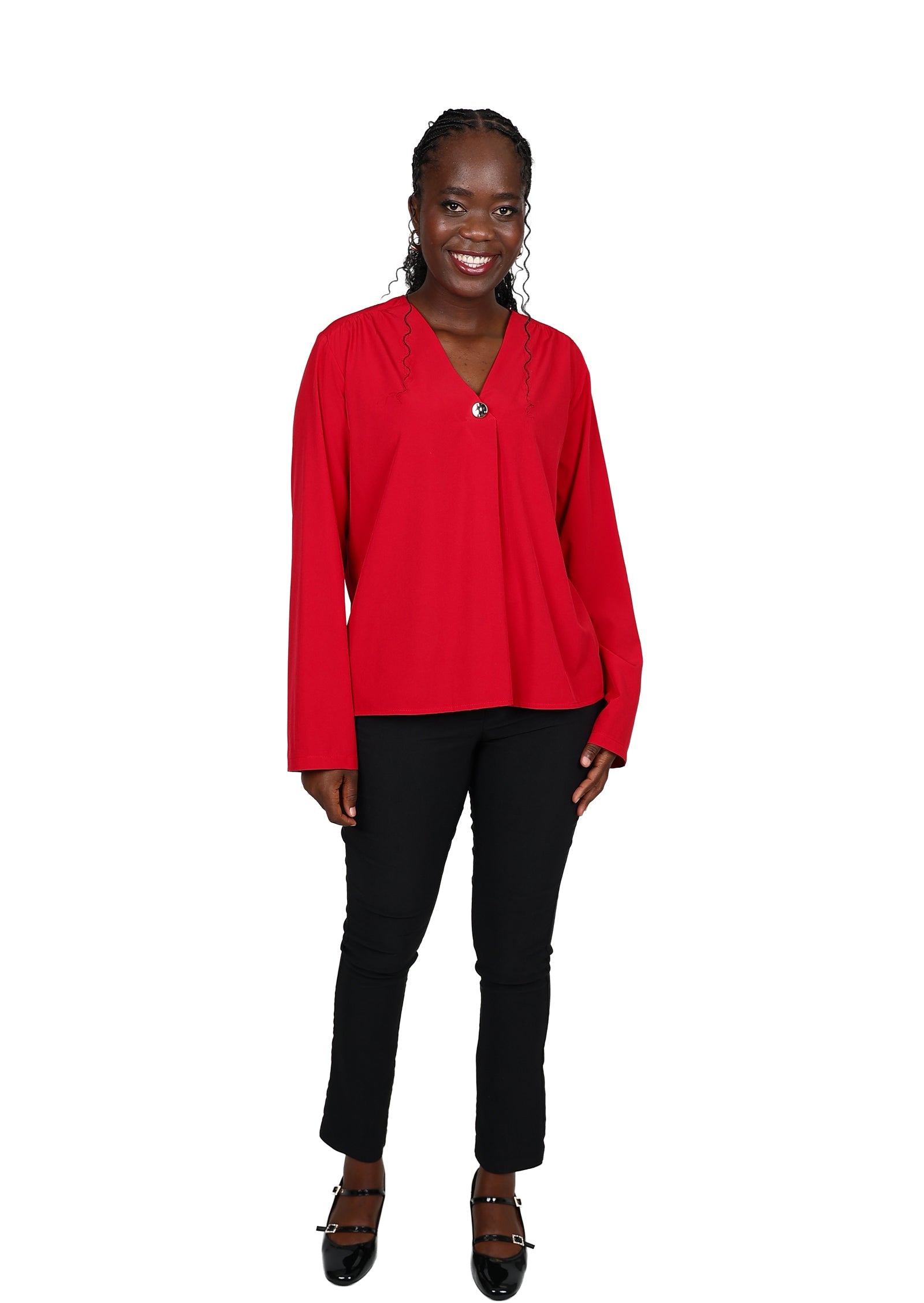 Long Sleeve Front Pleat Blouse