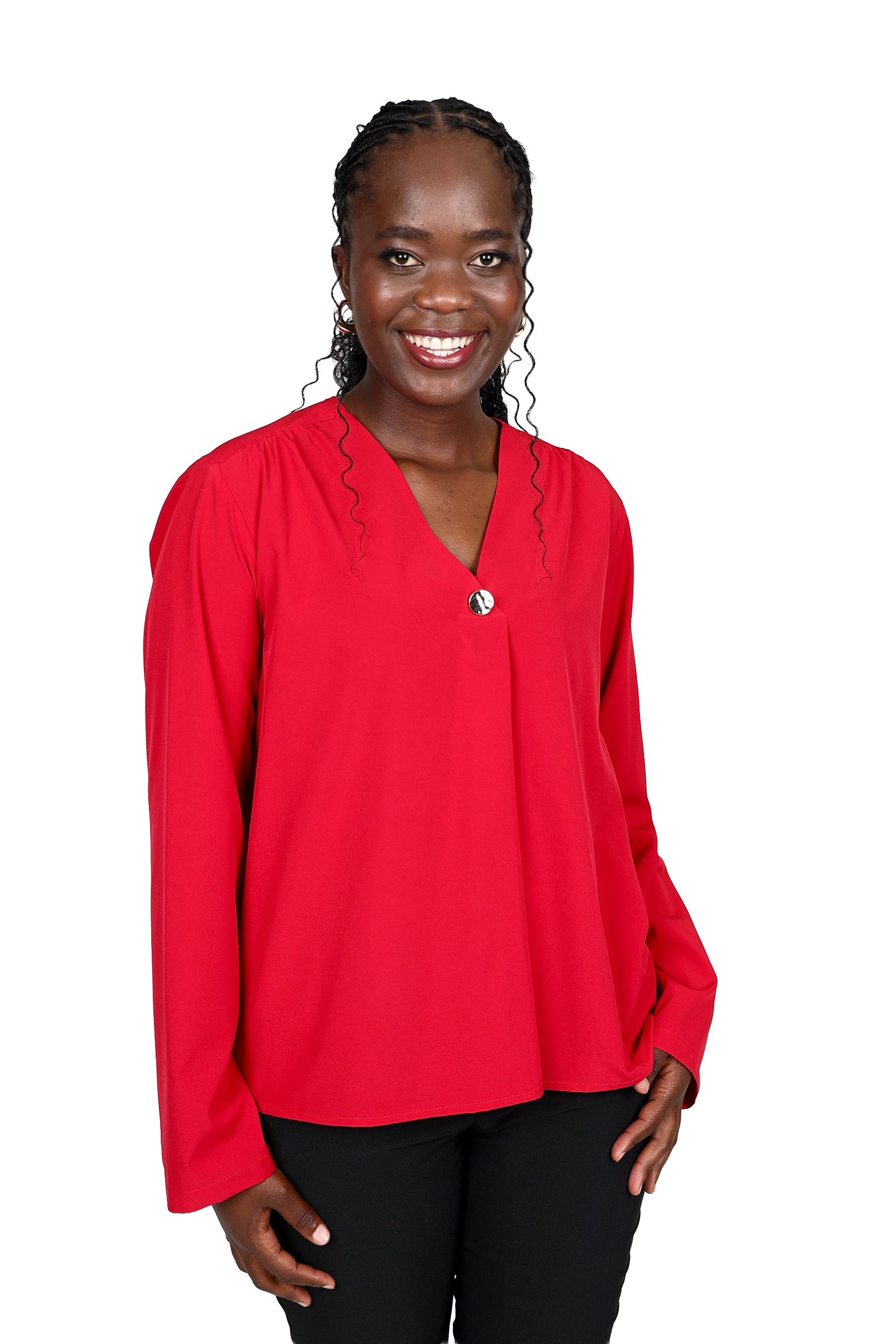 Long Sleeve Front Pleat Blouse
