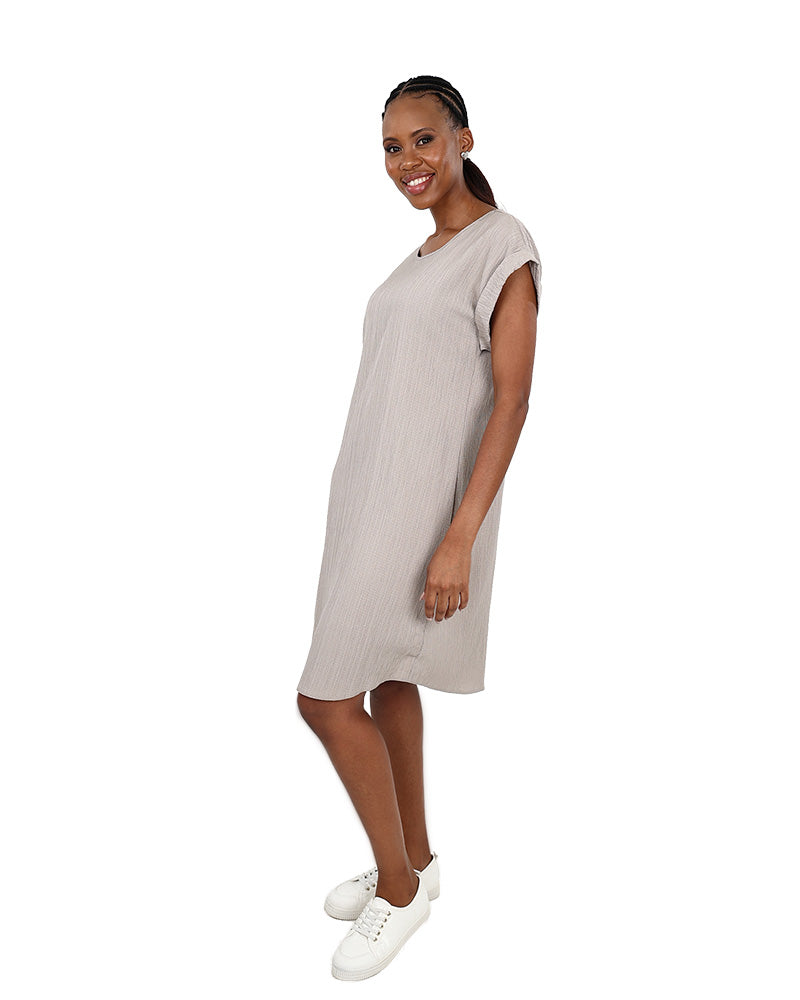 Stone Short Sleeve Crinkle Shift Dress