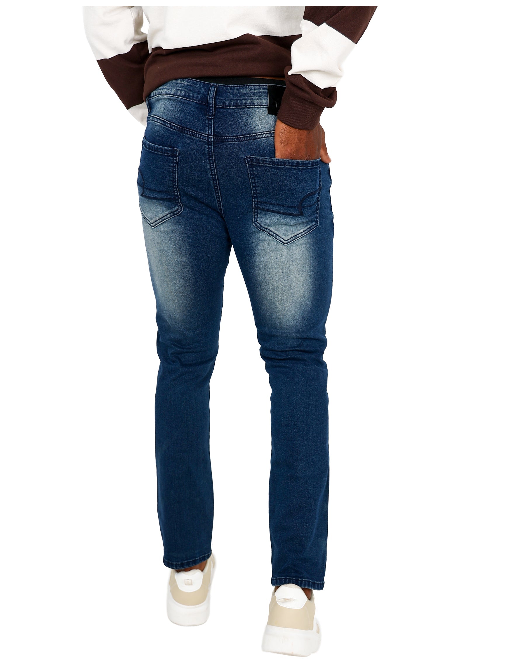 Blue-Black Skinny Rip & Repair Stretch Jeans