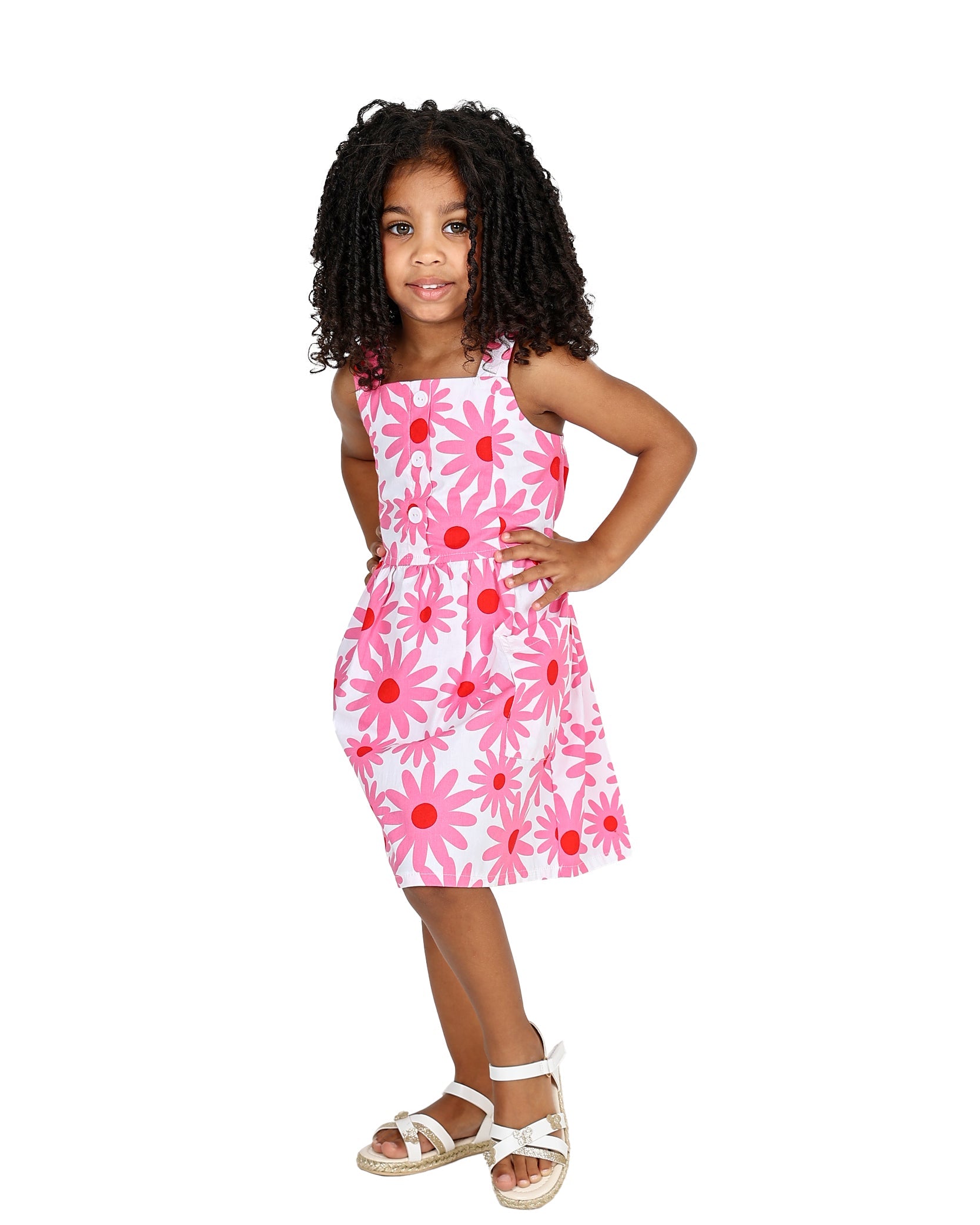Sleeveless Pink Daisy Print Dress