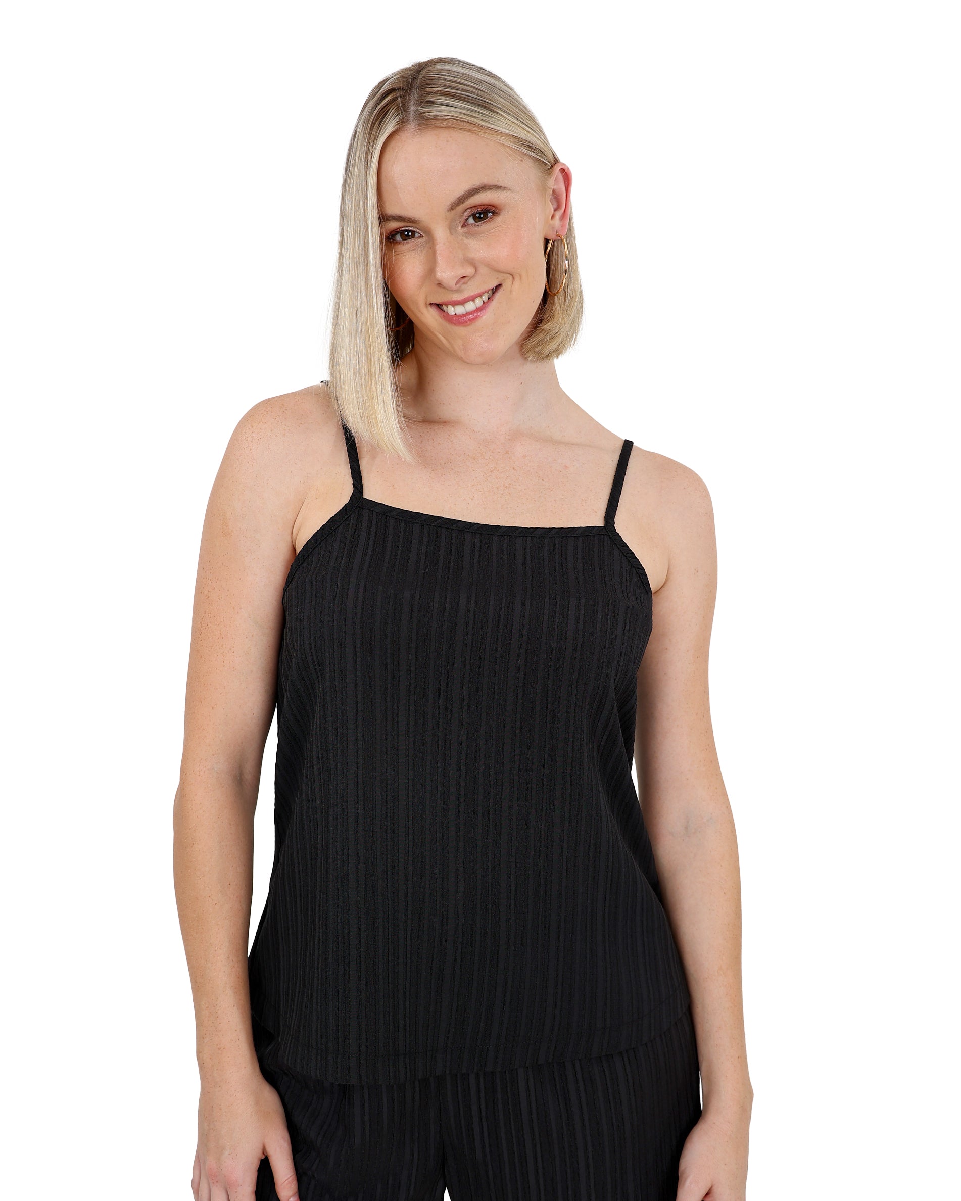 Strappy Black Crinkle Blouse