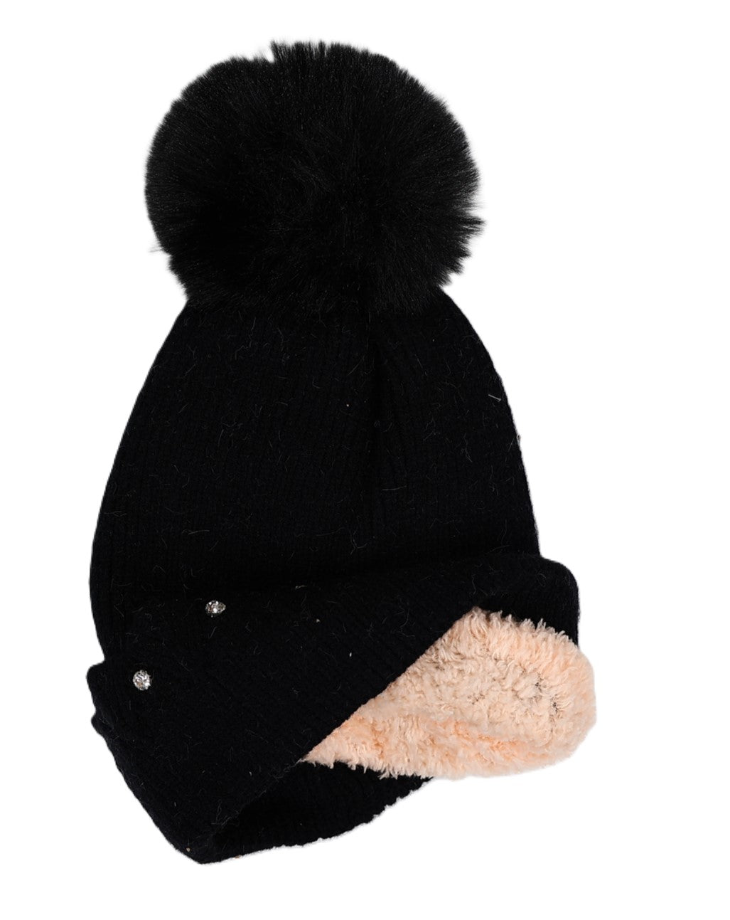 Black Diamante Embellished Pompom Beanie