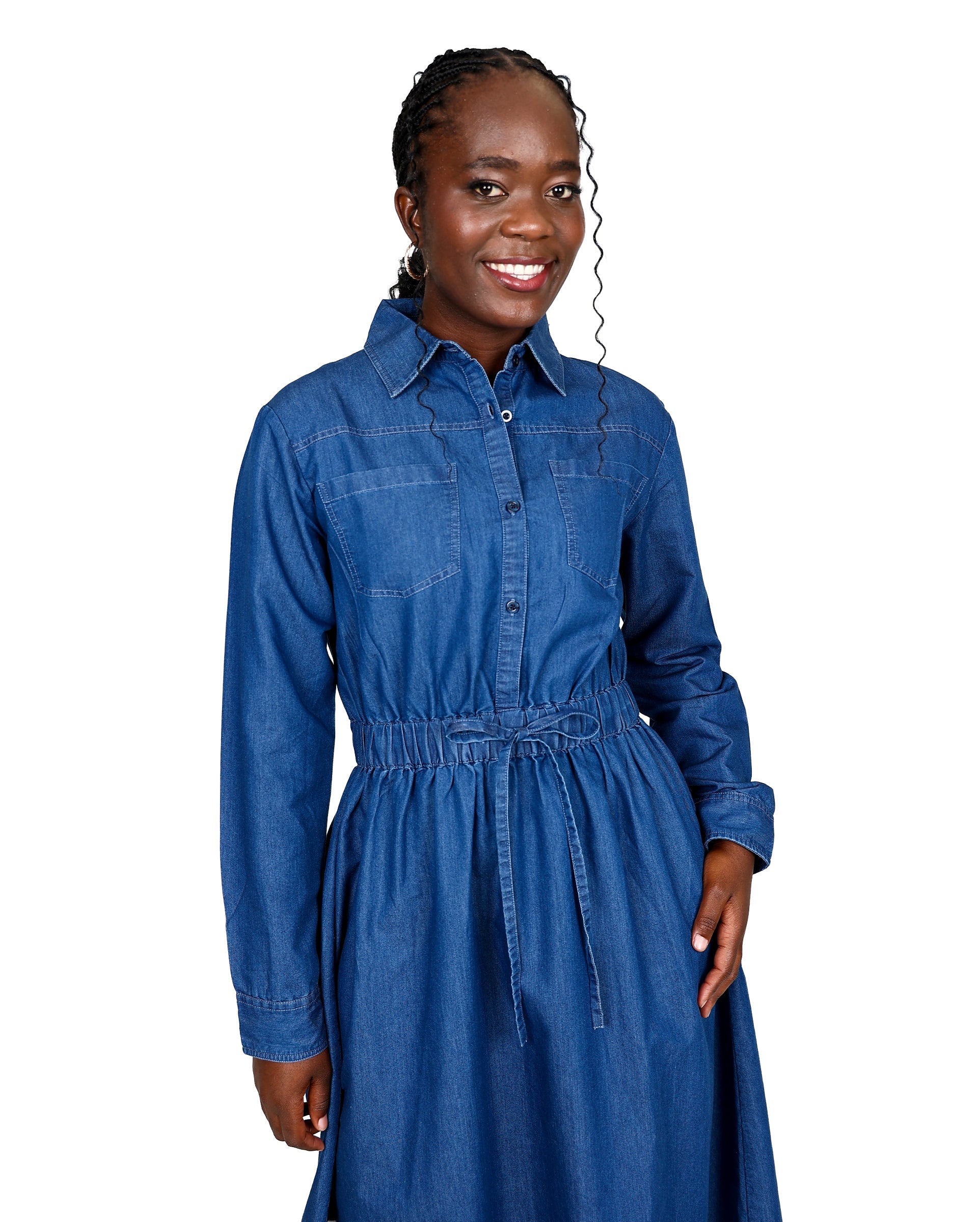 Long Sleeve Denim Midi Shirt Dress