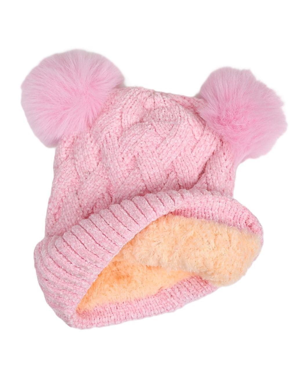 Pink Chenille Double Pompom Beanie