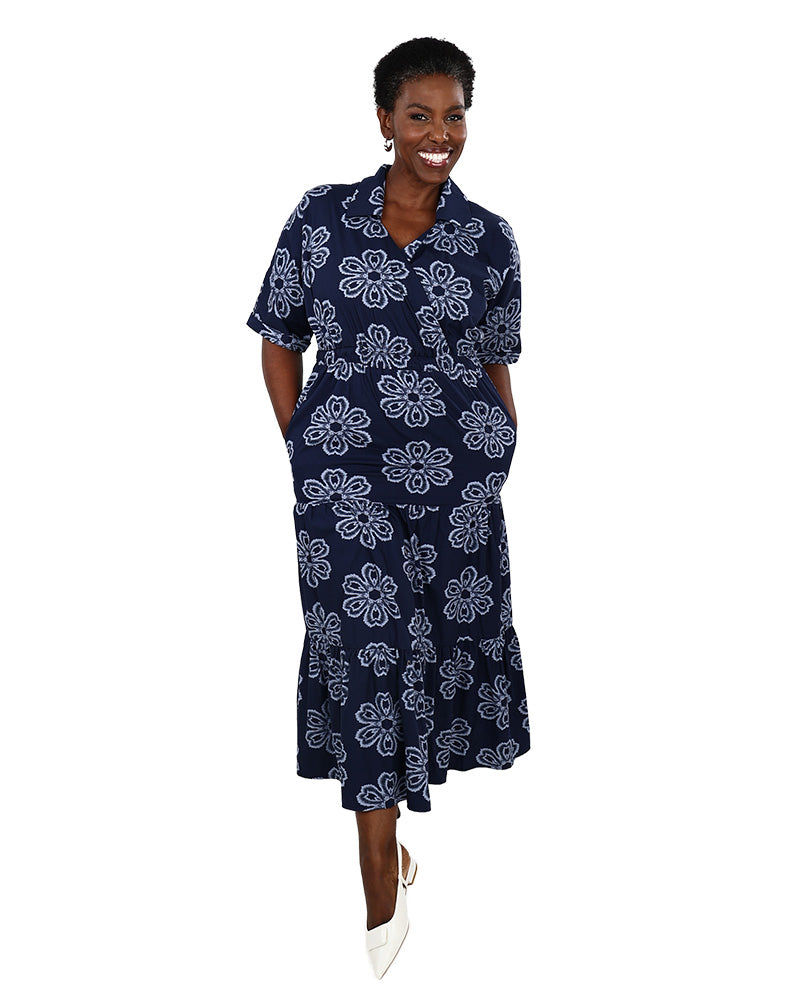 Short Sleeve Collared Midi Dress