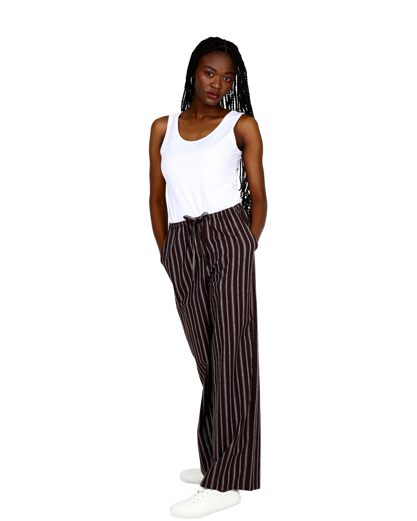 Chocolate Striped Wide Leg Pull Up Pants