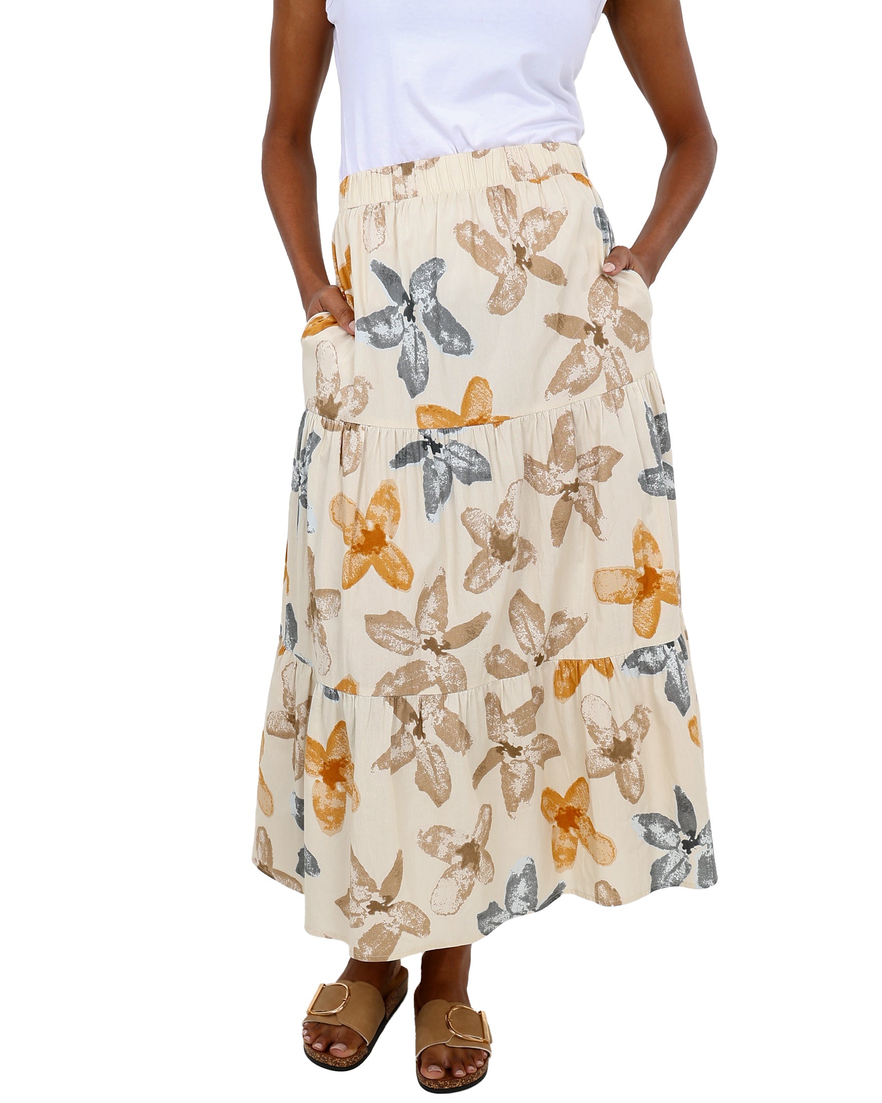 Floral Cream Co-Ord Tiered Maxi Skirt