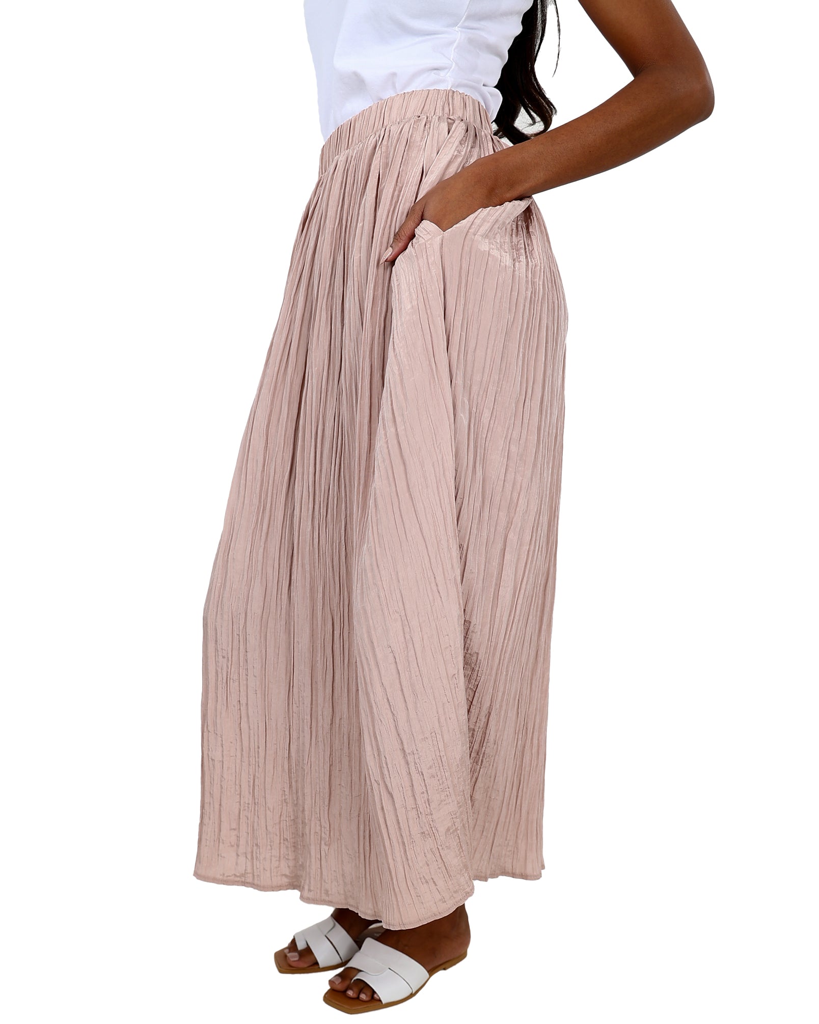 Blush Crinkle Pull-Up Maxi Skirt