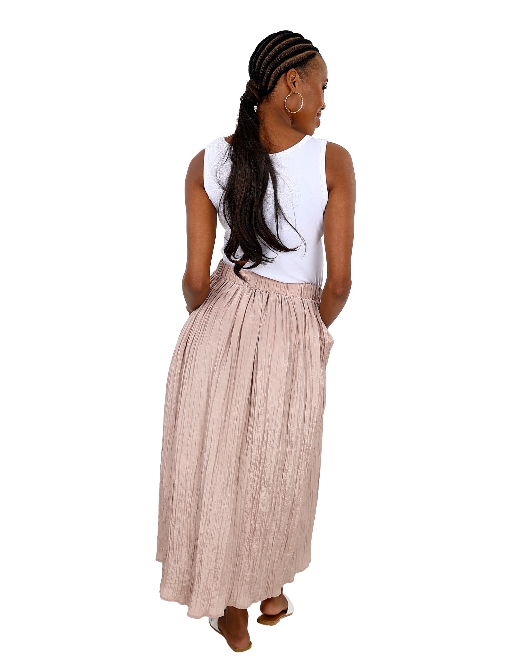 Blush Crinkle Pull-Up Maxi Skirt