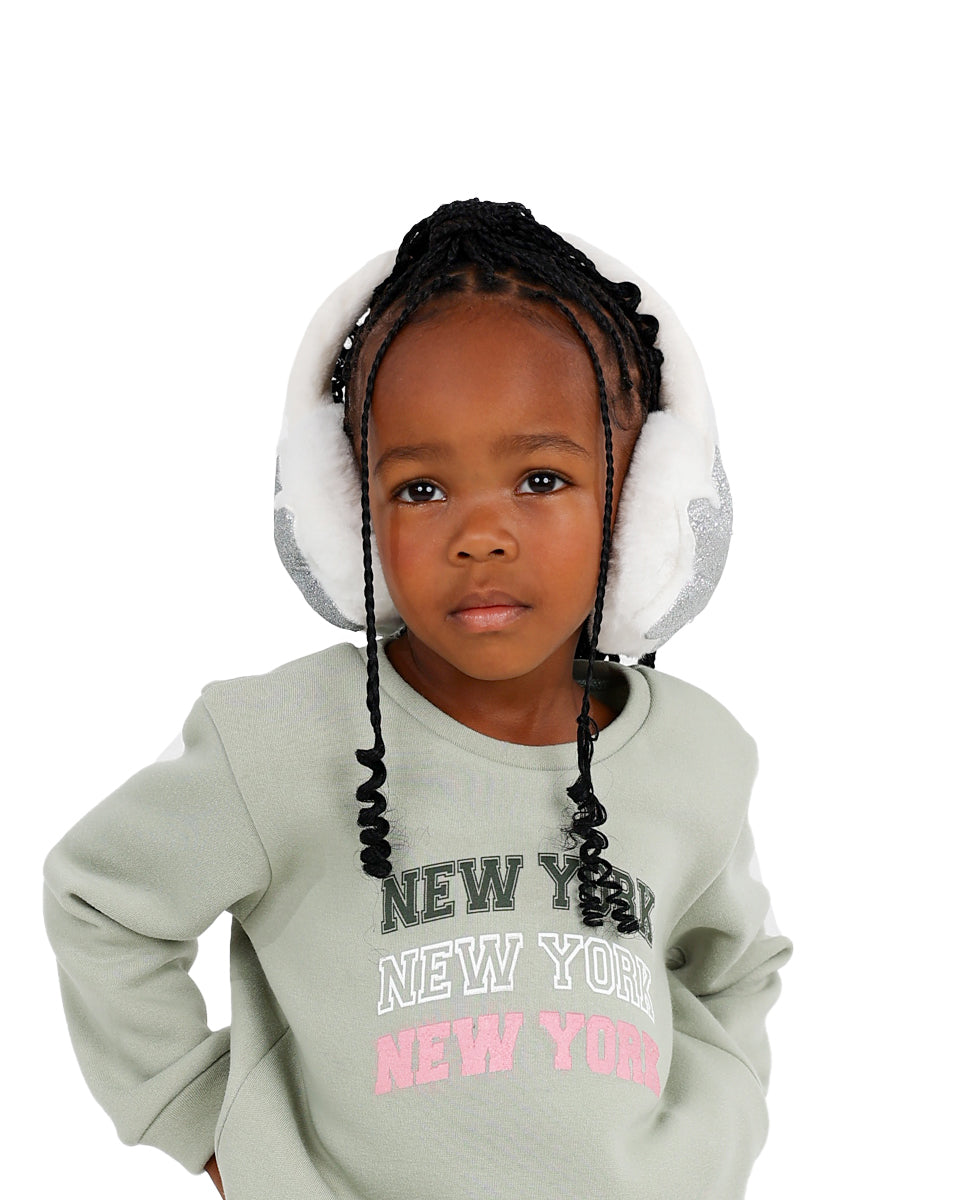 White Plush With Silver Shimmer Star Earmuff