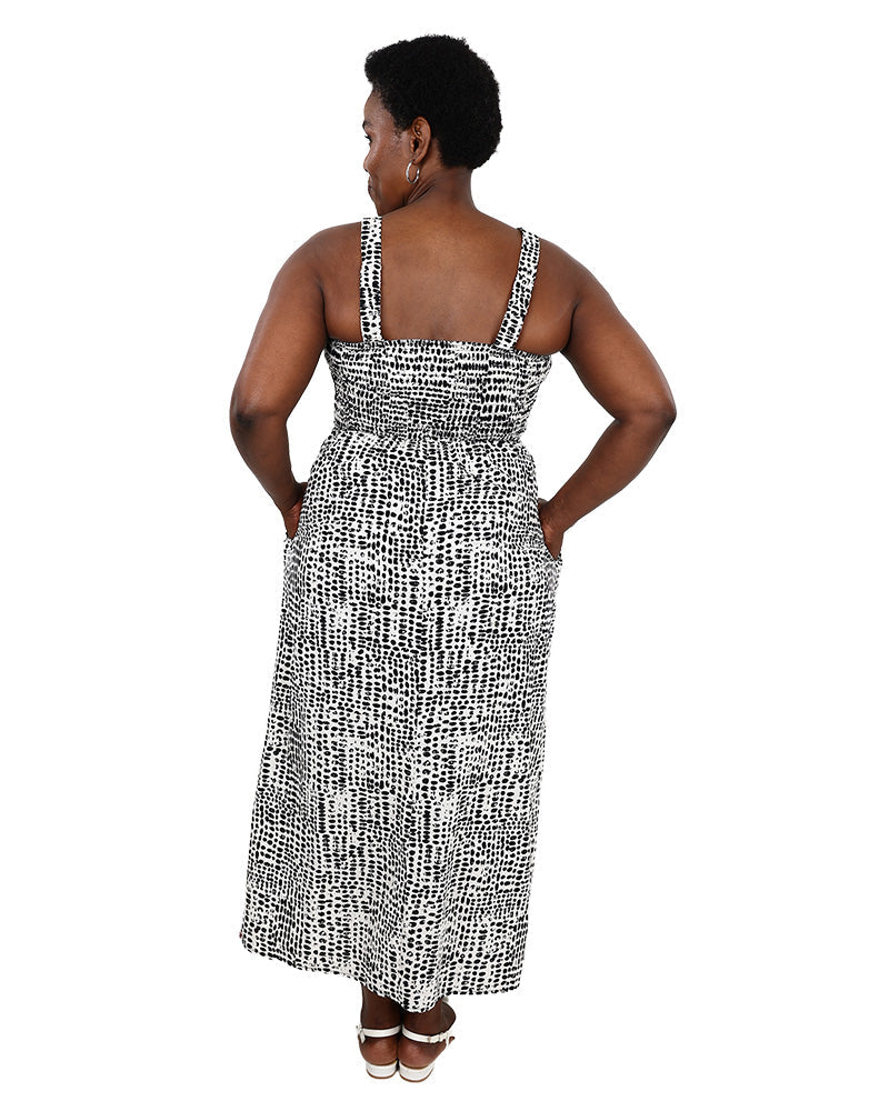 Strappy Black & White Smocked Maxi Dress