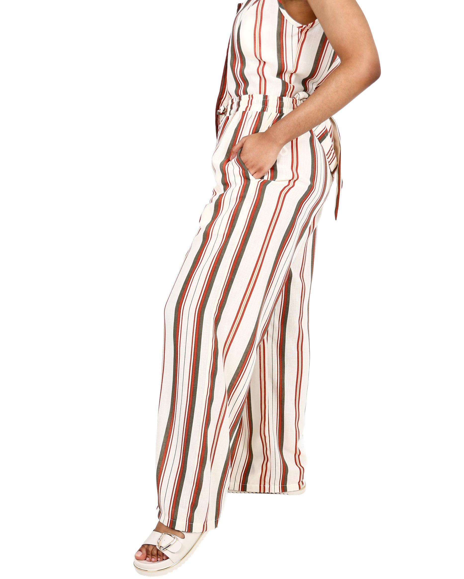 Stripe Pull Up Drawcord Wide Leg Pants