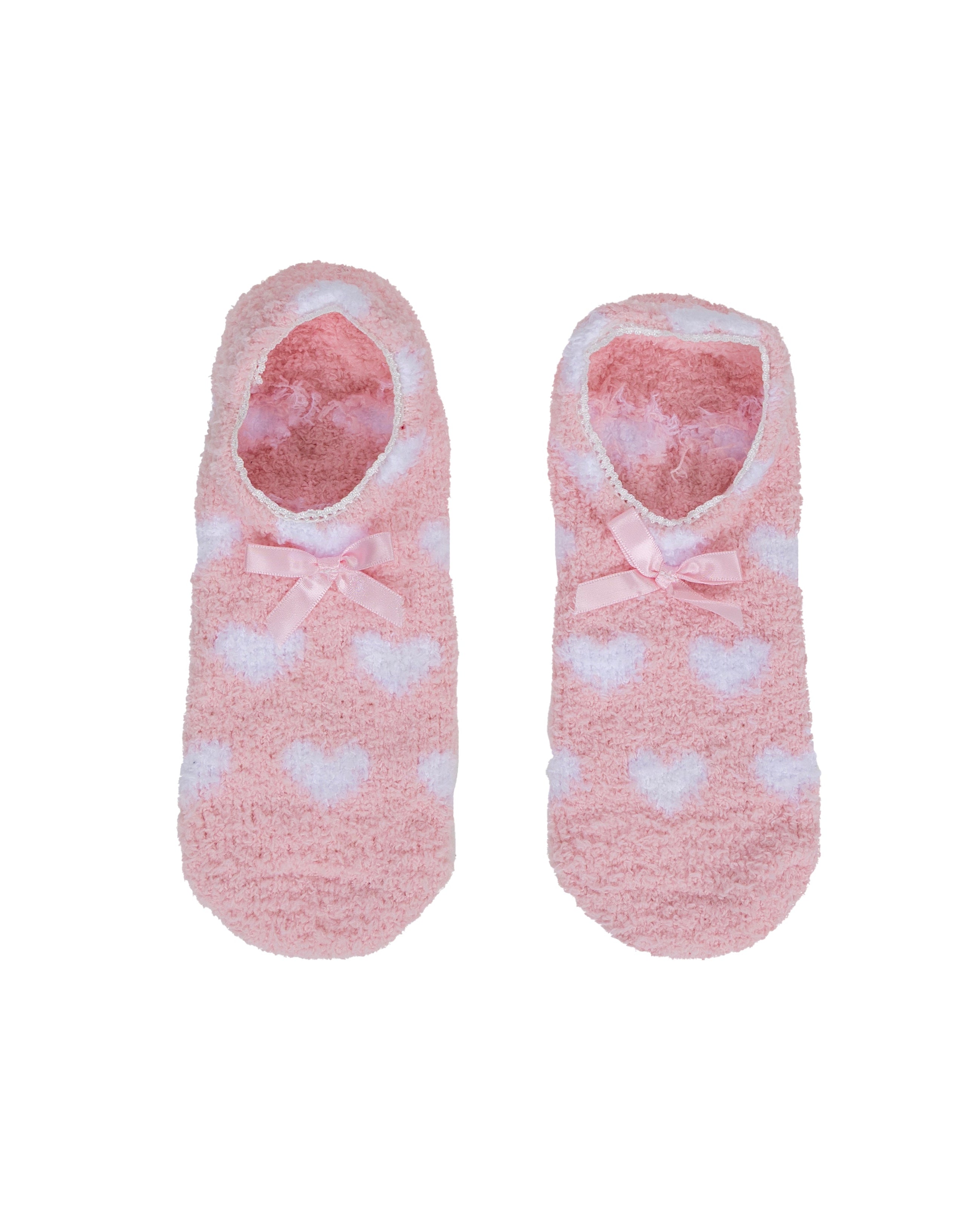 Pink 2 Pack Fluffy Heart & Stripe Slipper Socks