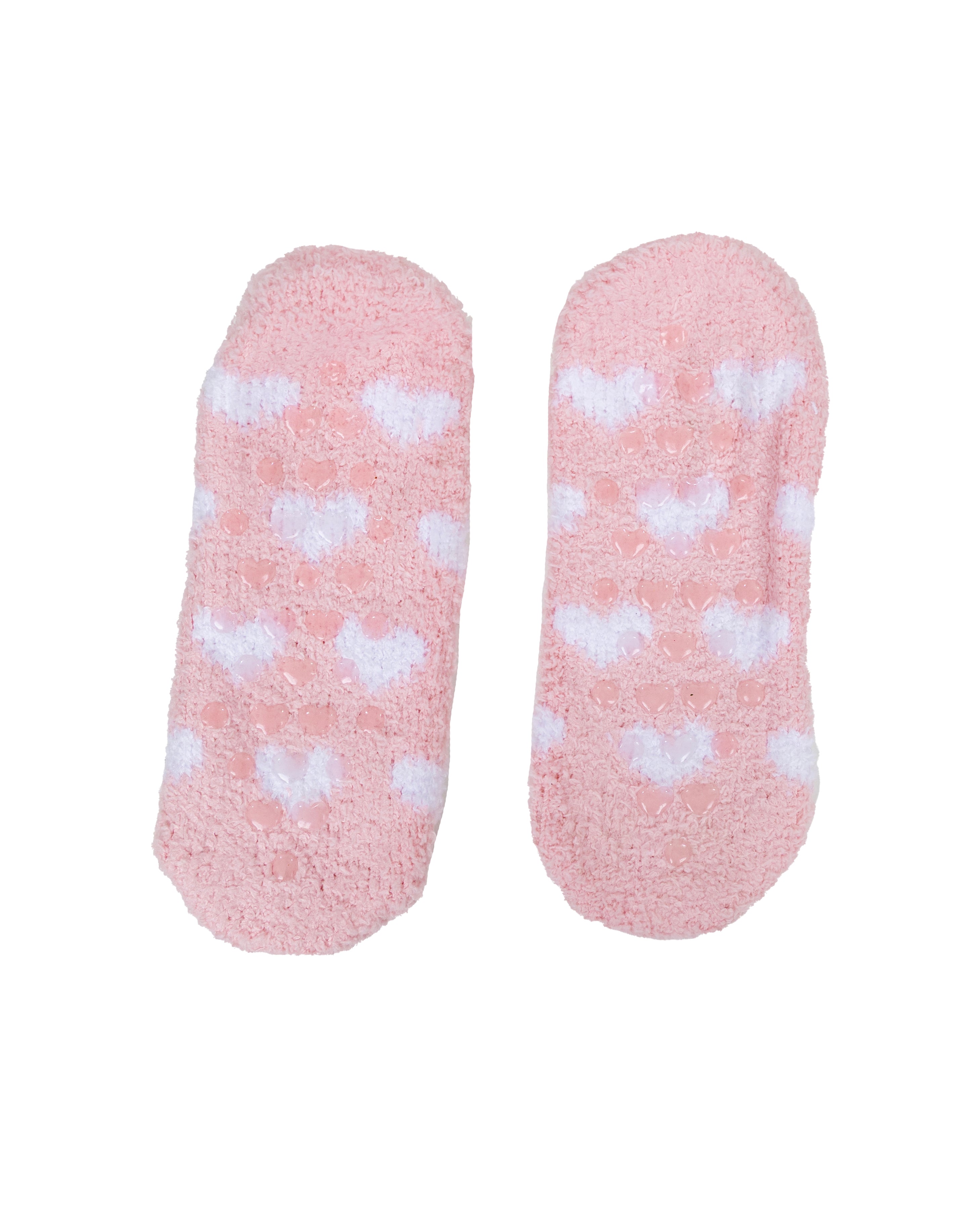 Pink 2 Pack Fluffy Heart & Stripe Slipper Socks
