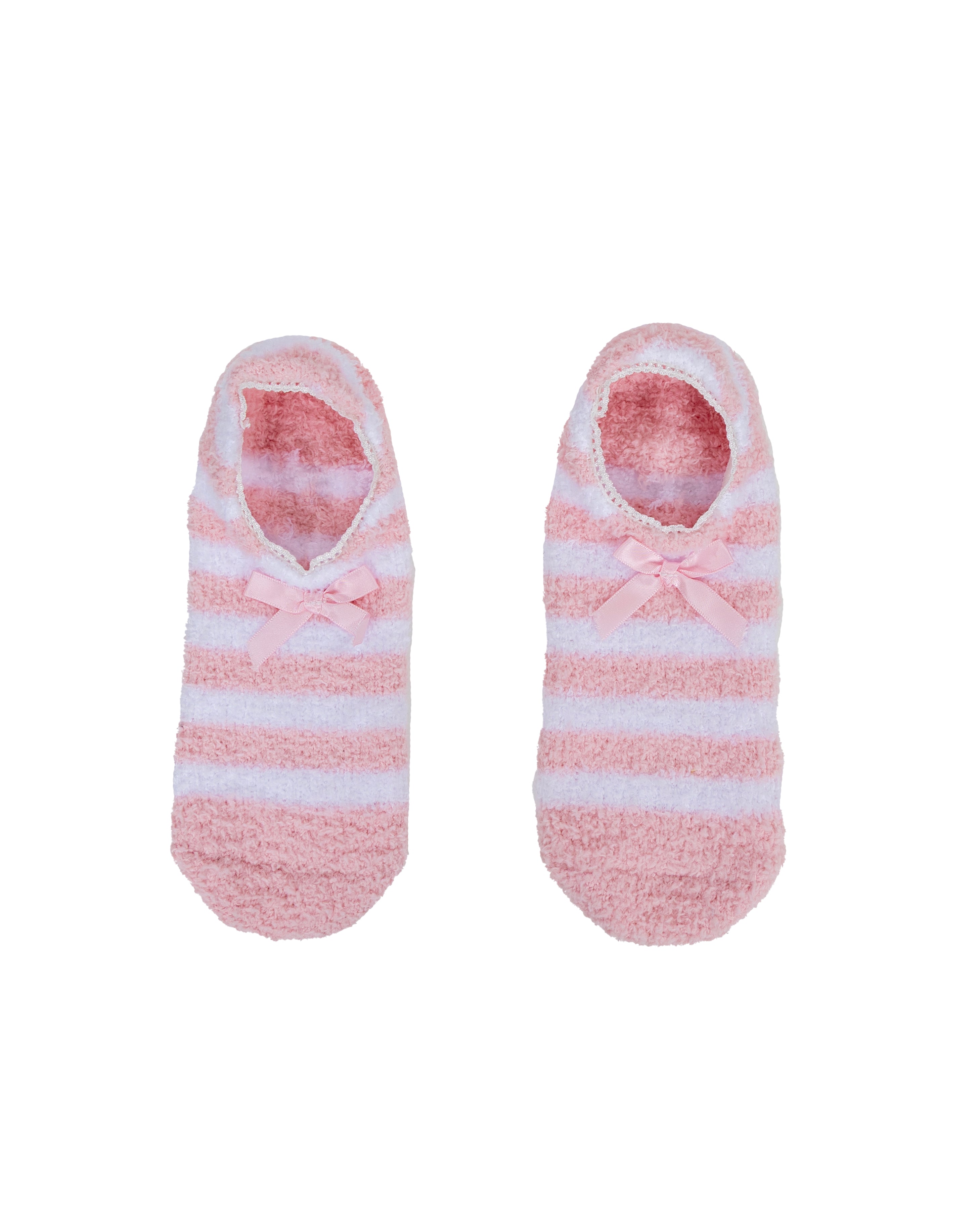 Pink 2 Pack Fluffy Heart & Stripe Slipper Socks