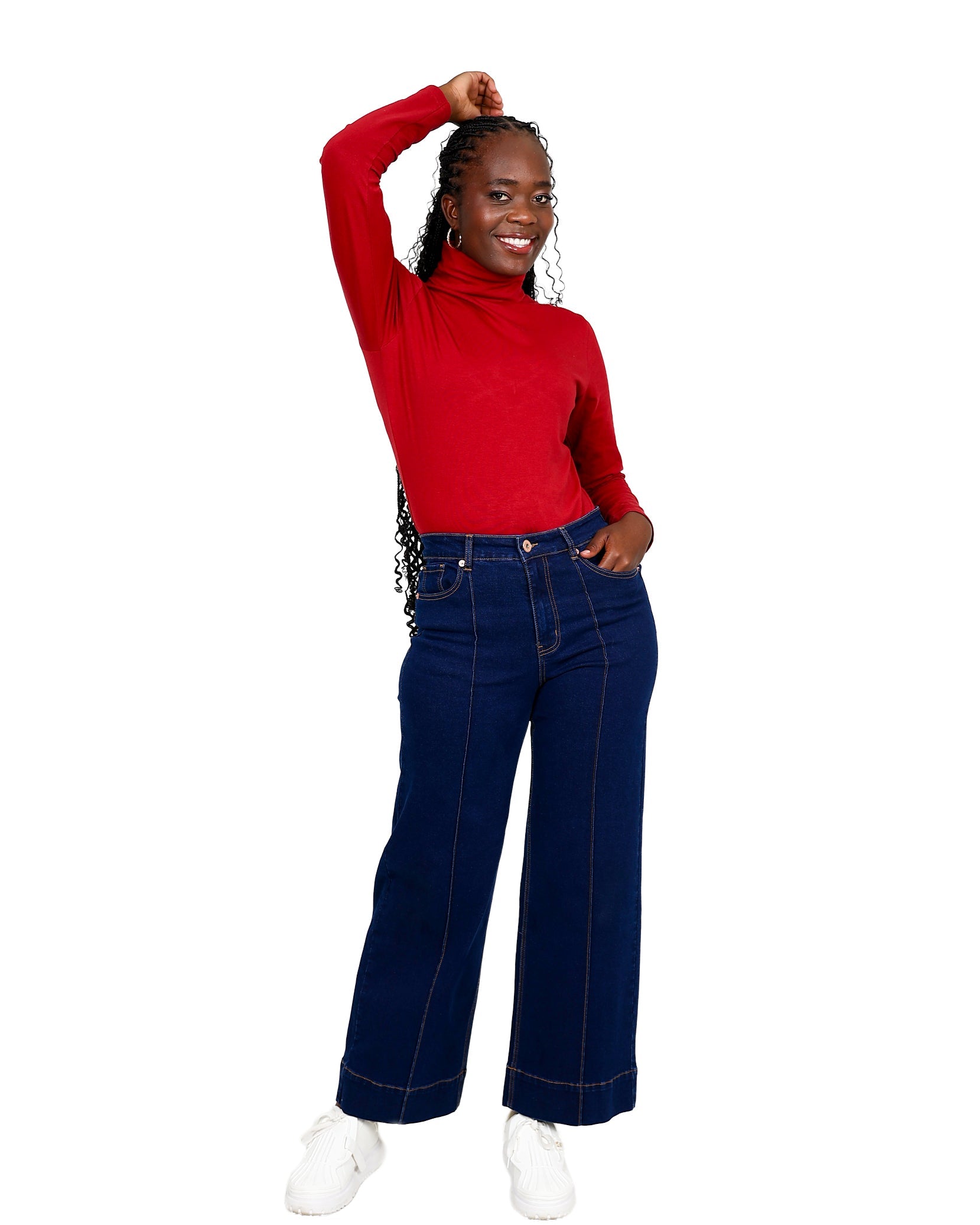 Red Long Sleeve Polo Neck