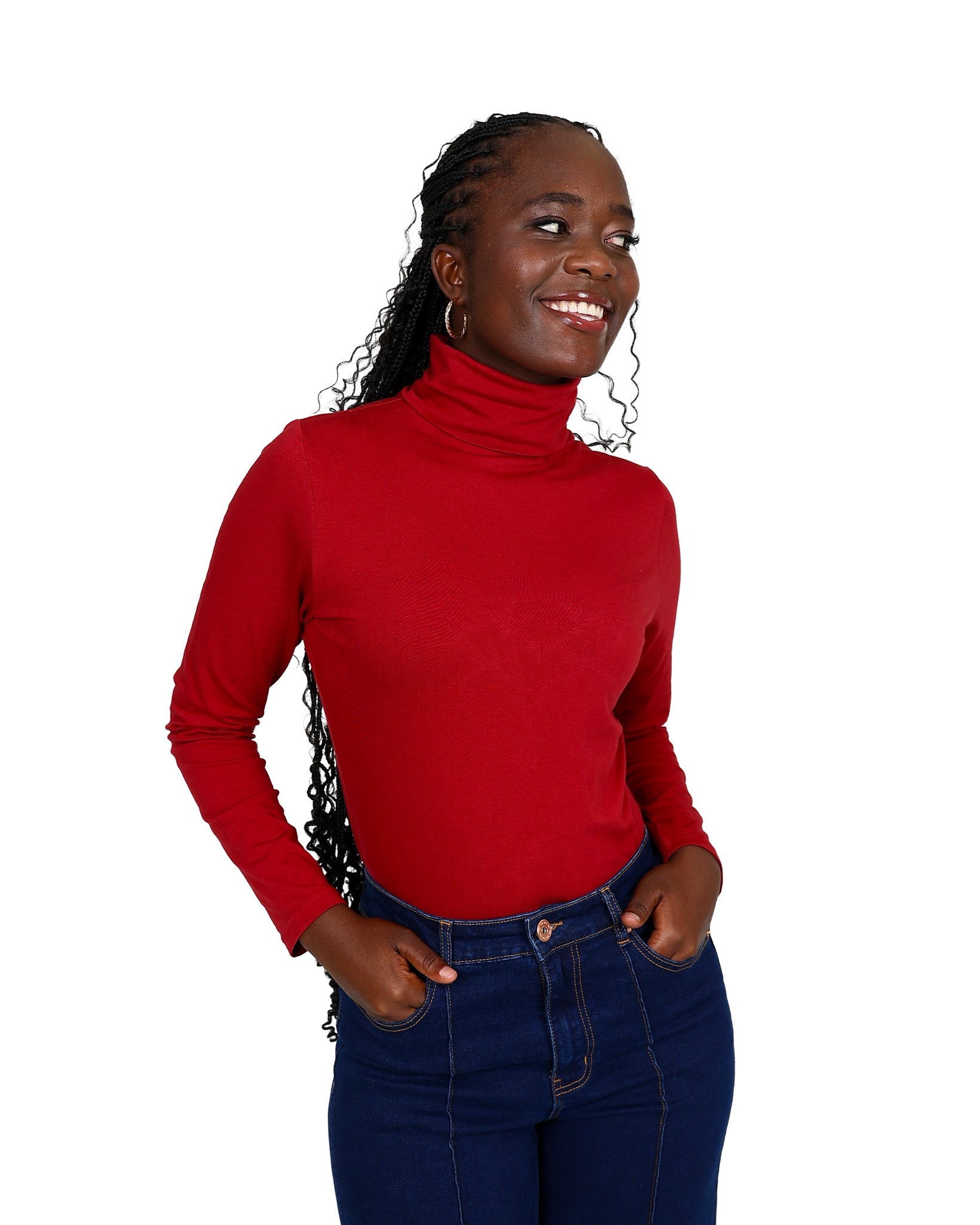 Red Long Sleeve Polo Neck