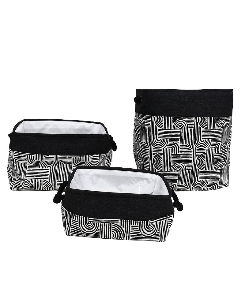 Black Geometric Foldable Cotton Canvas Basket