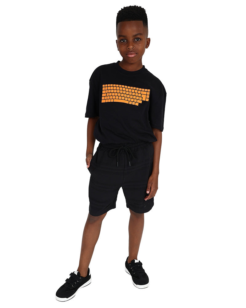 Black Textured Cotton Pull Up Shorts