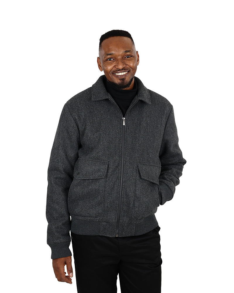 Grey Mélange Melton Harrington Zip Up Jacket