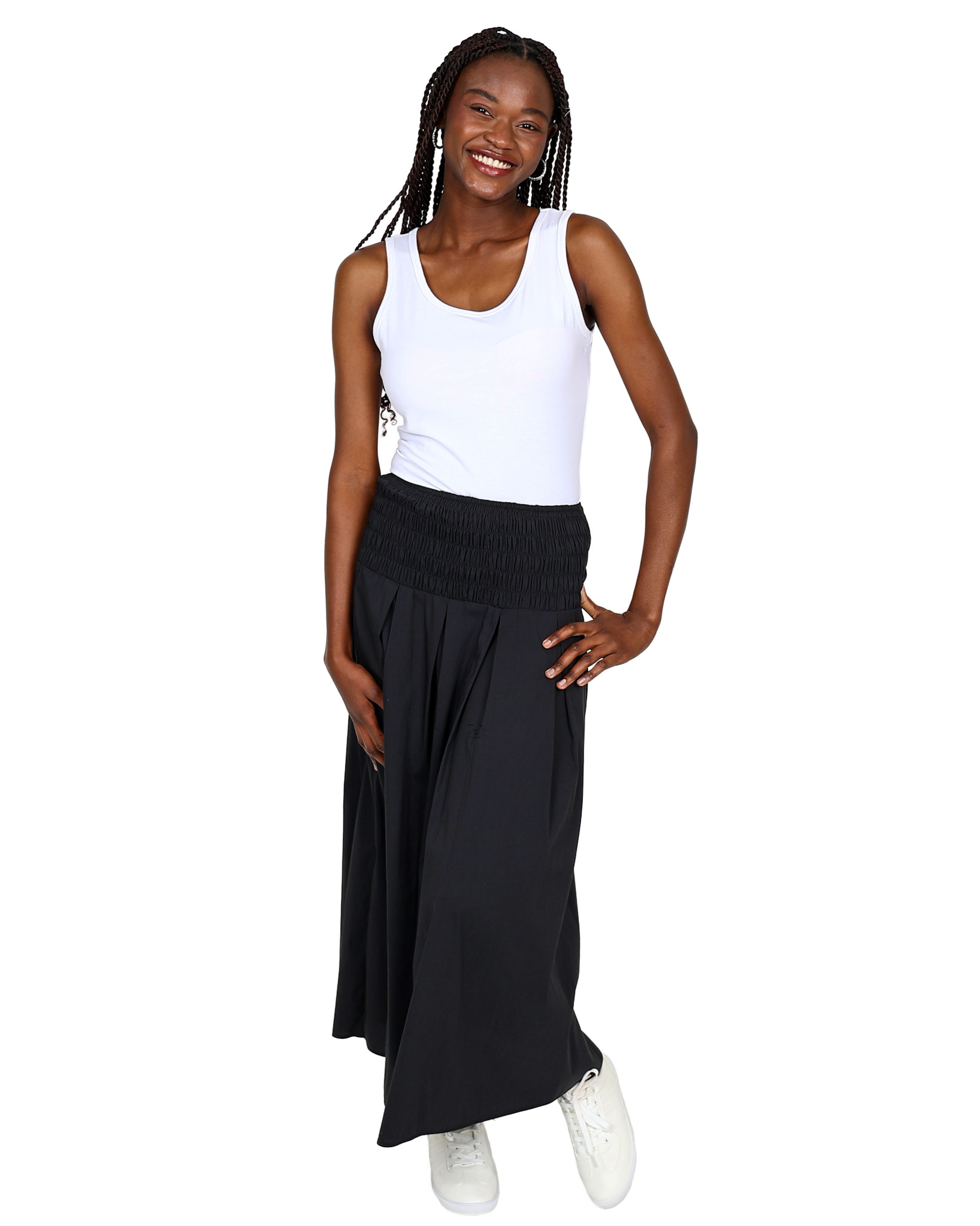 Smocked Waist Flared Maxi Skirt