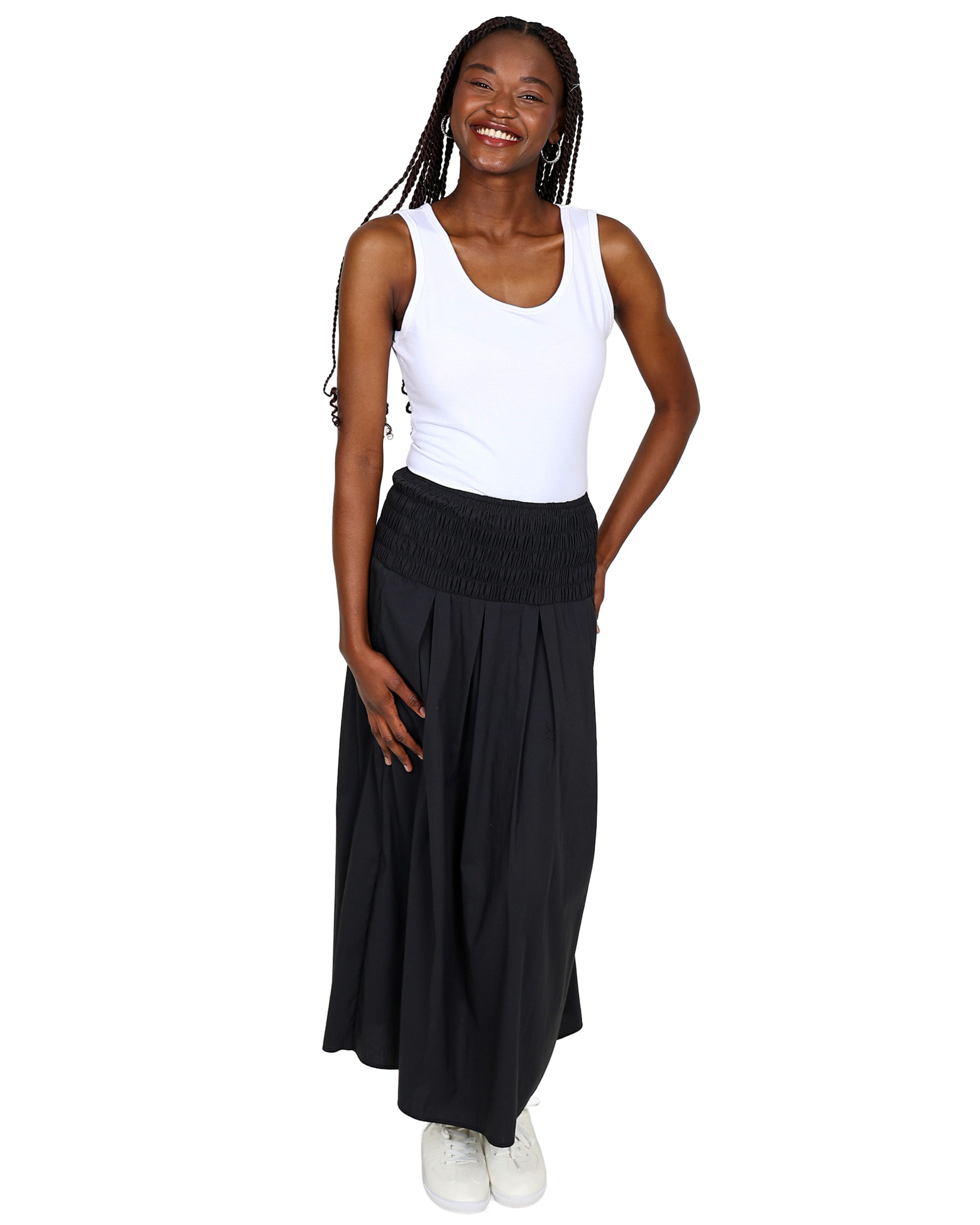 Smocked Waist Flared Maxi Skirt