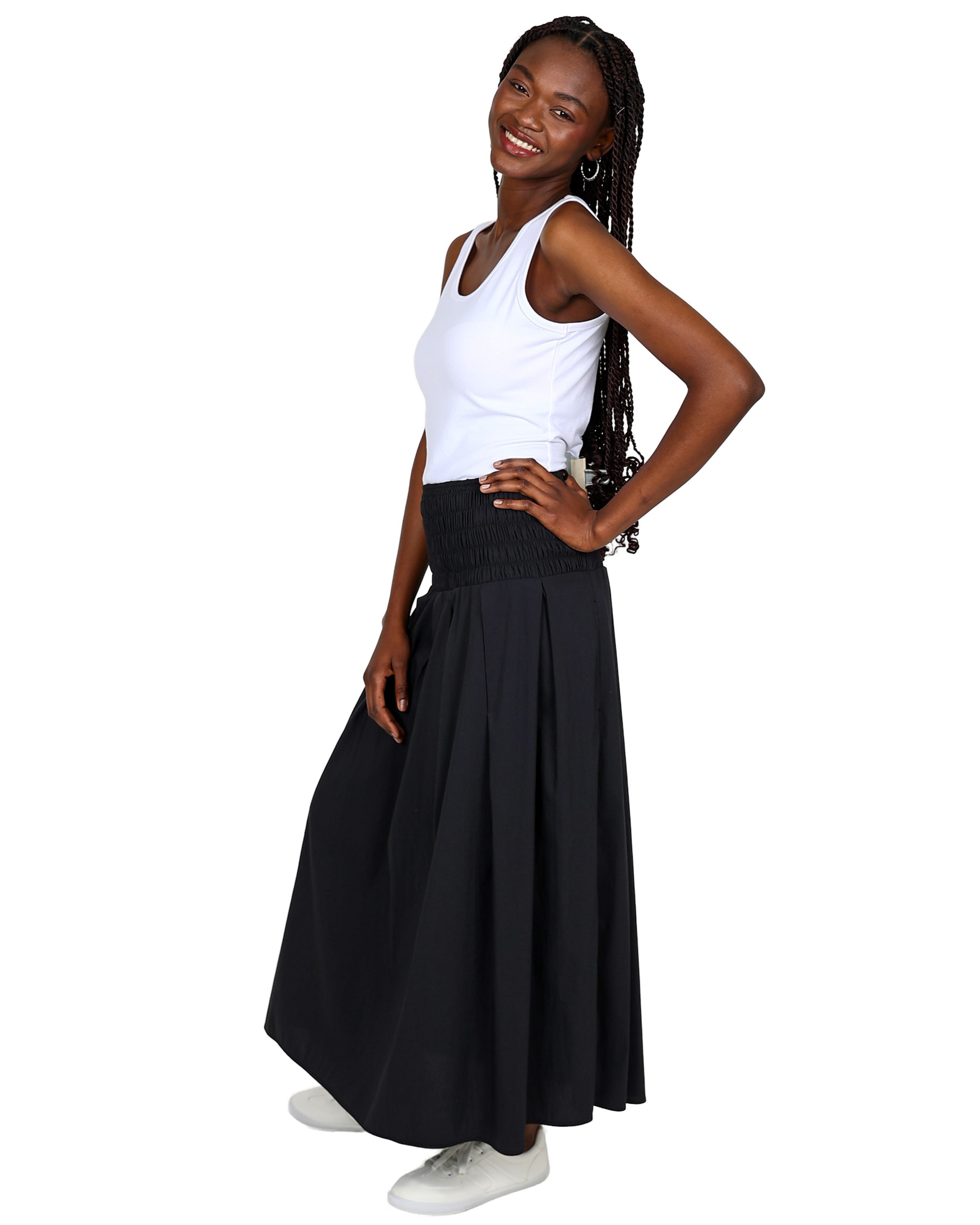 Smocked Waist Flared Maxi Skirt