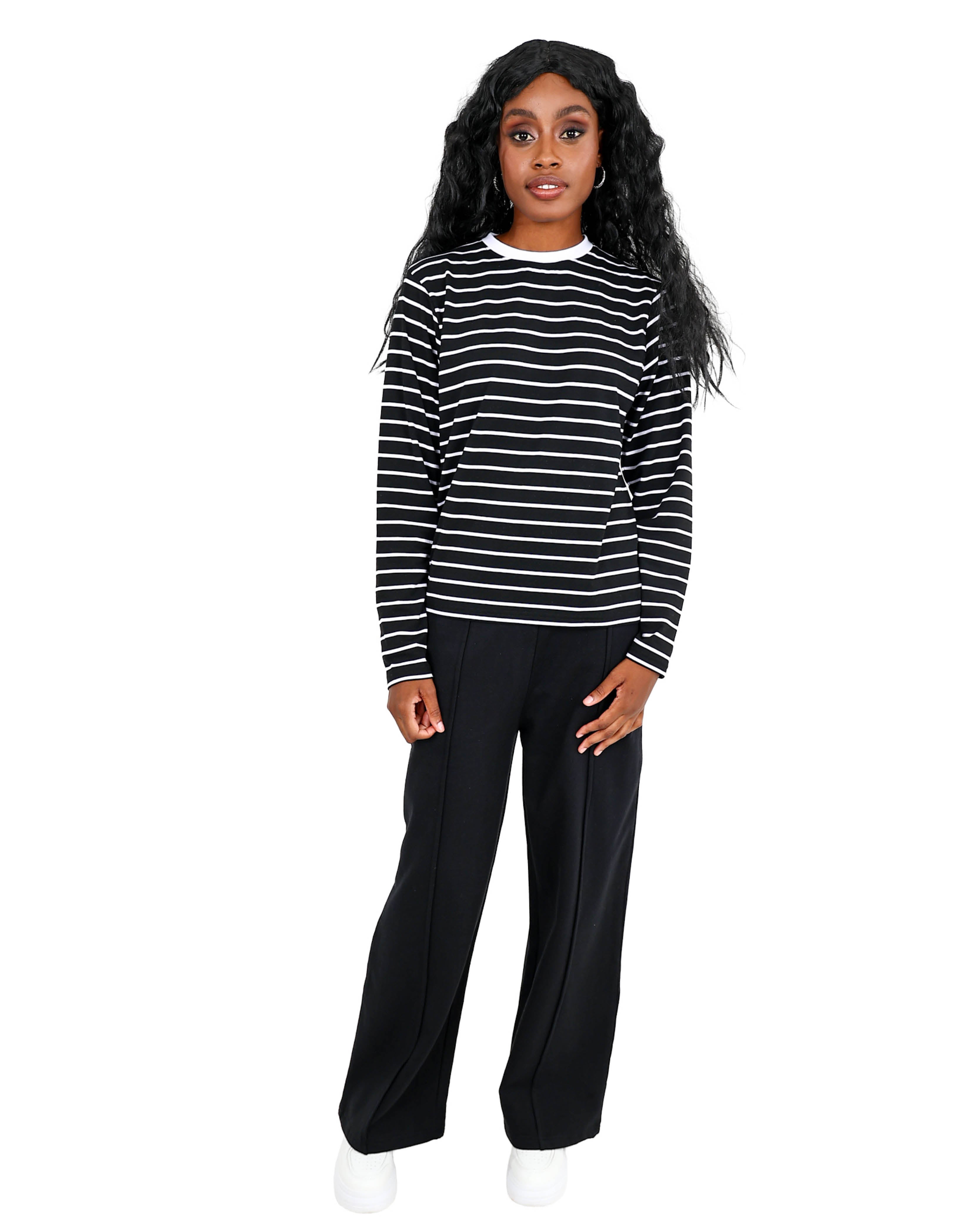 Long Sleeve Black & White Stripe T-Shirt