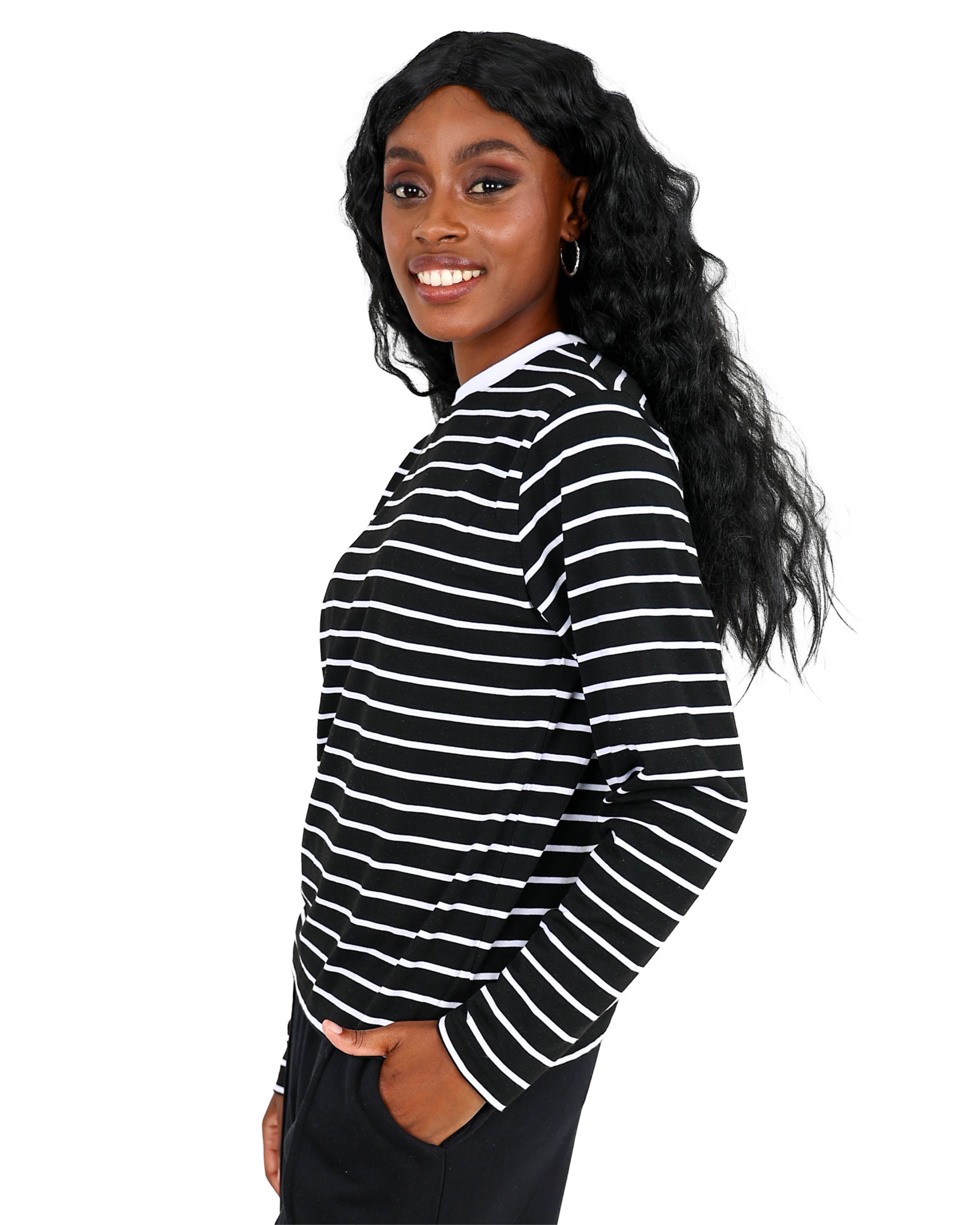 Long Sleeve Black & White Stripe T-Shirt