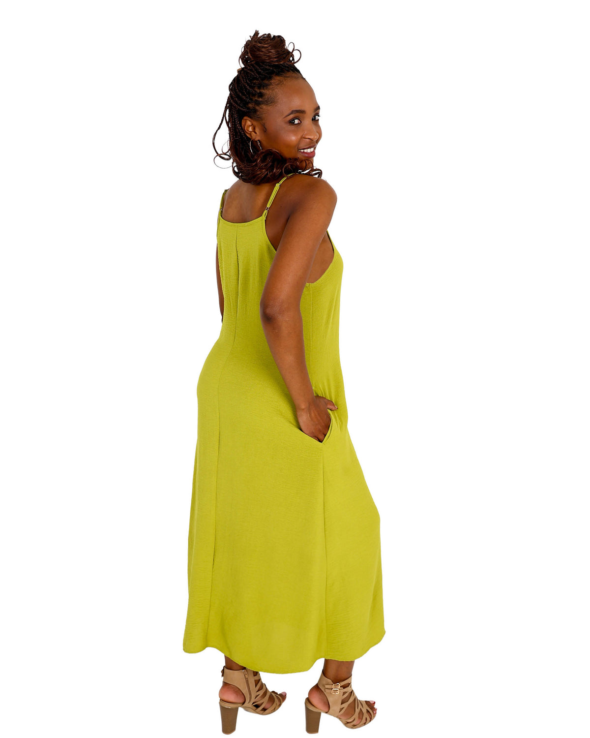 Chartreuse Square Neck Strappy Maxi Dress