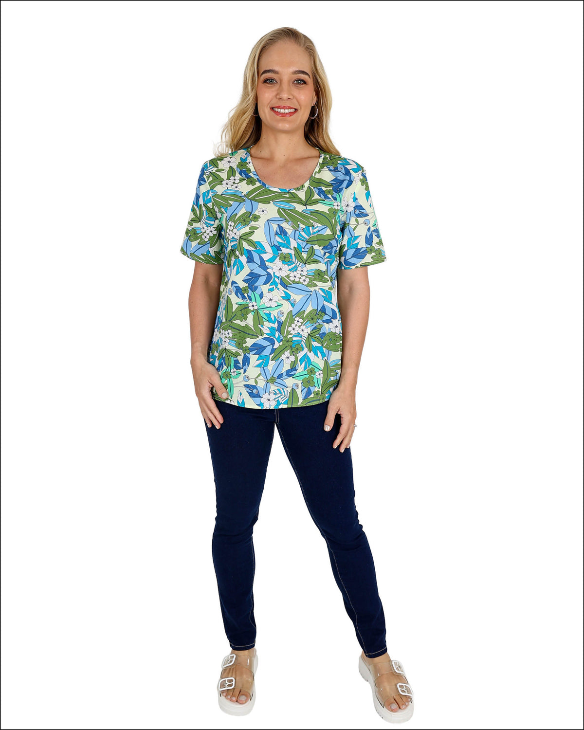 Short Sleeve Tropical Leaf Print Blouse