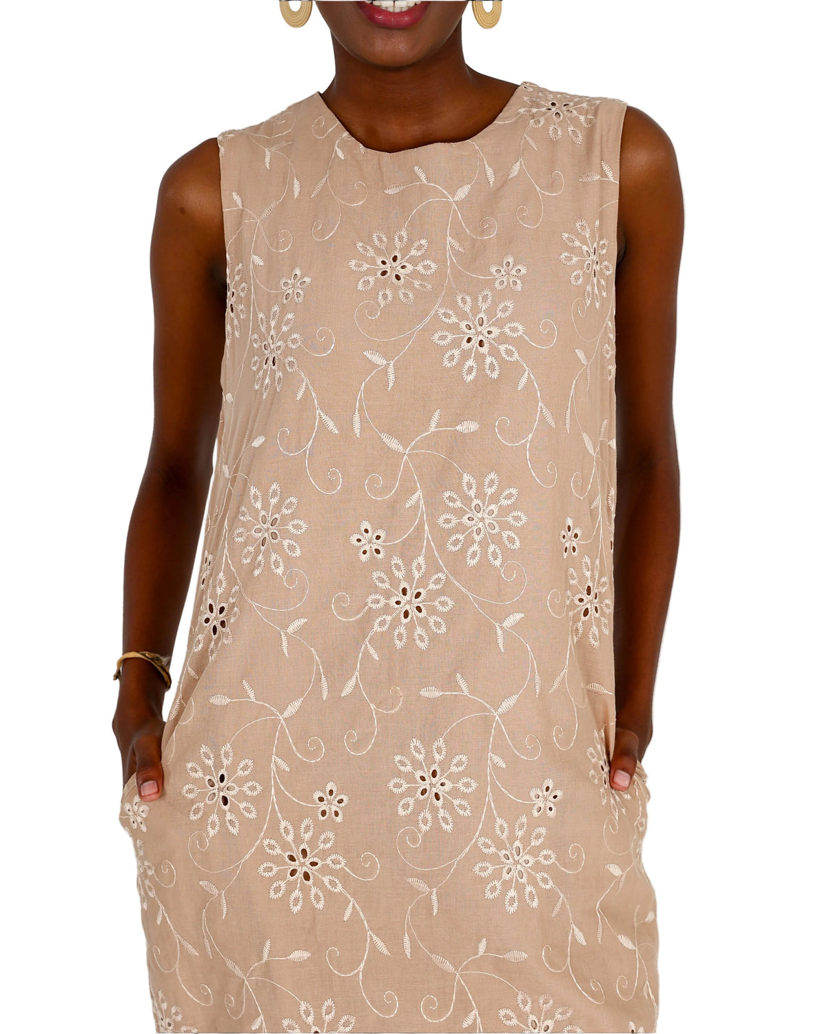 Sleeveless Stone Anglaise Shift Dress