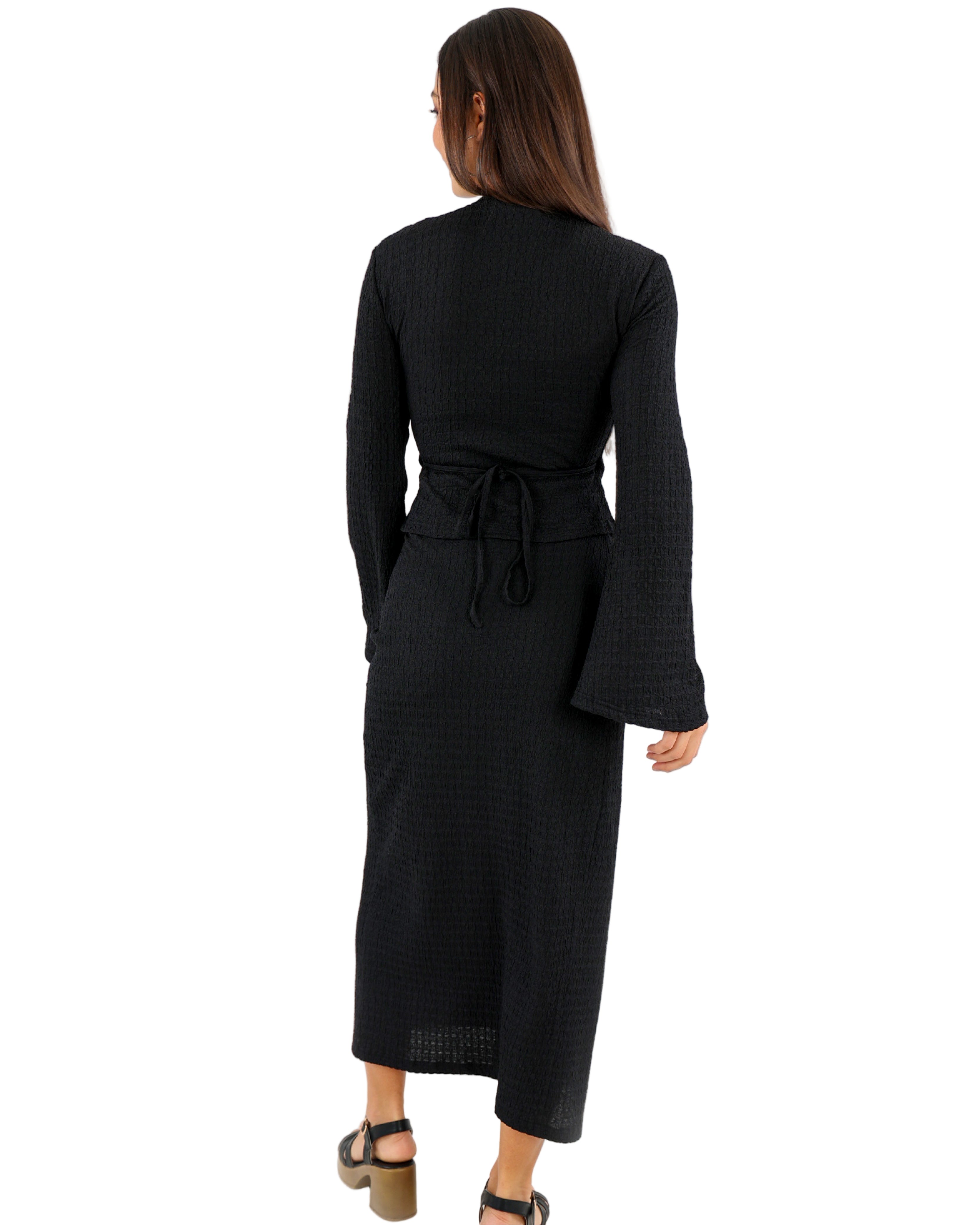 Black Crinkle Maxi Wrap Skirt