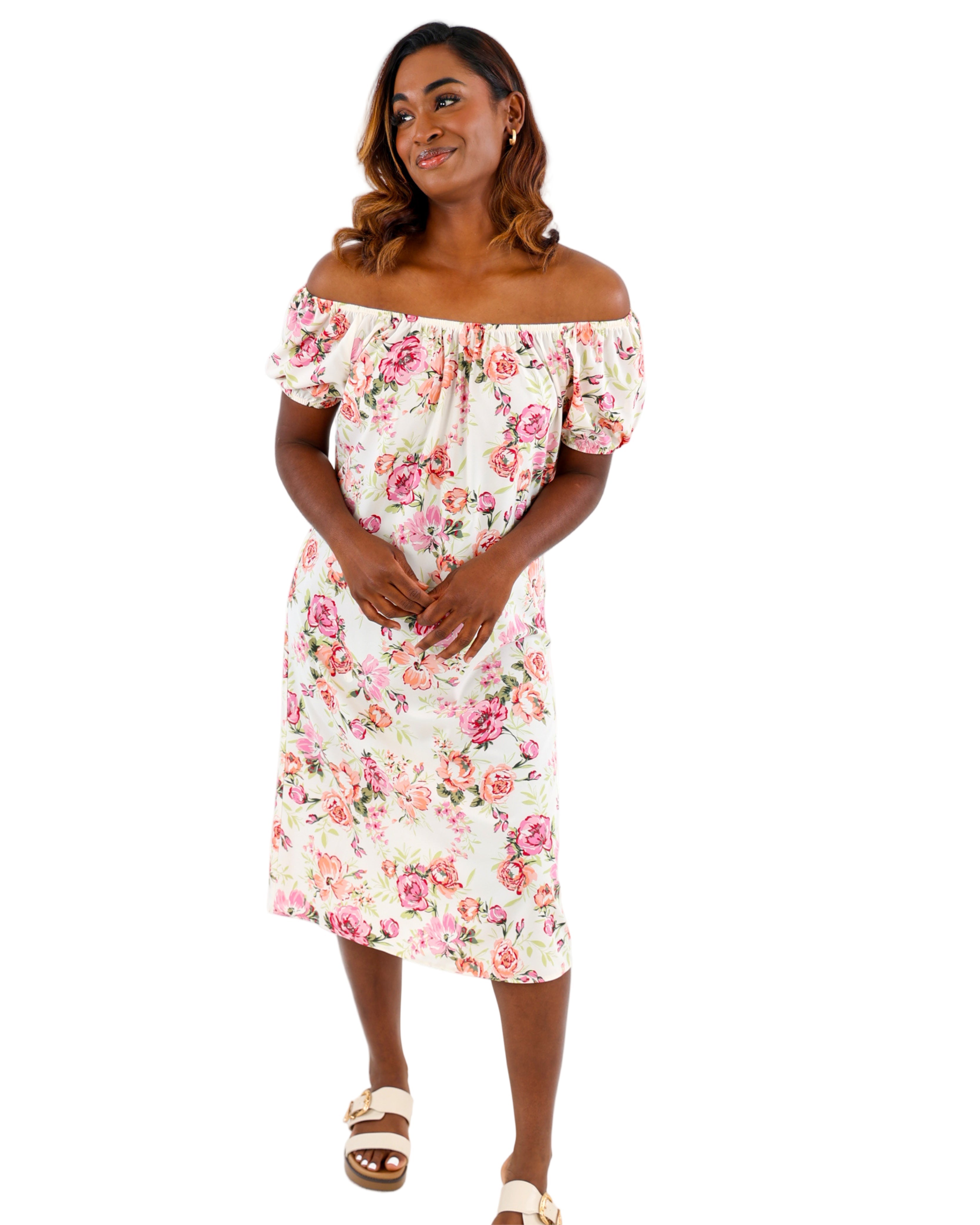 Short Puff Sleeve Floral Print Dress