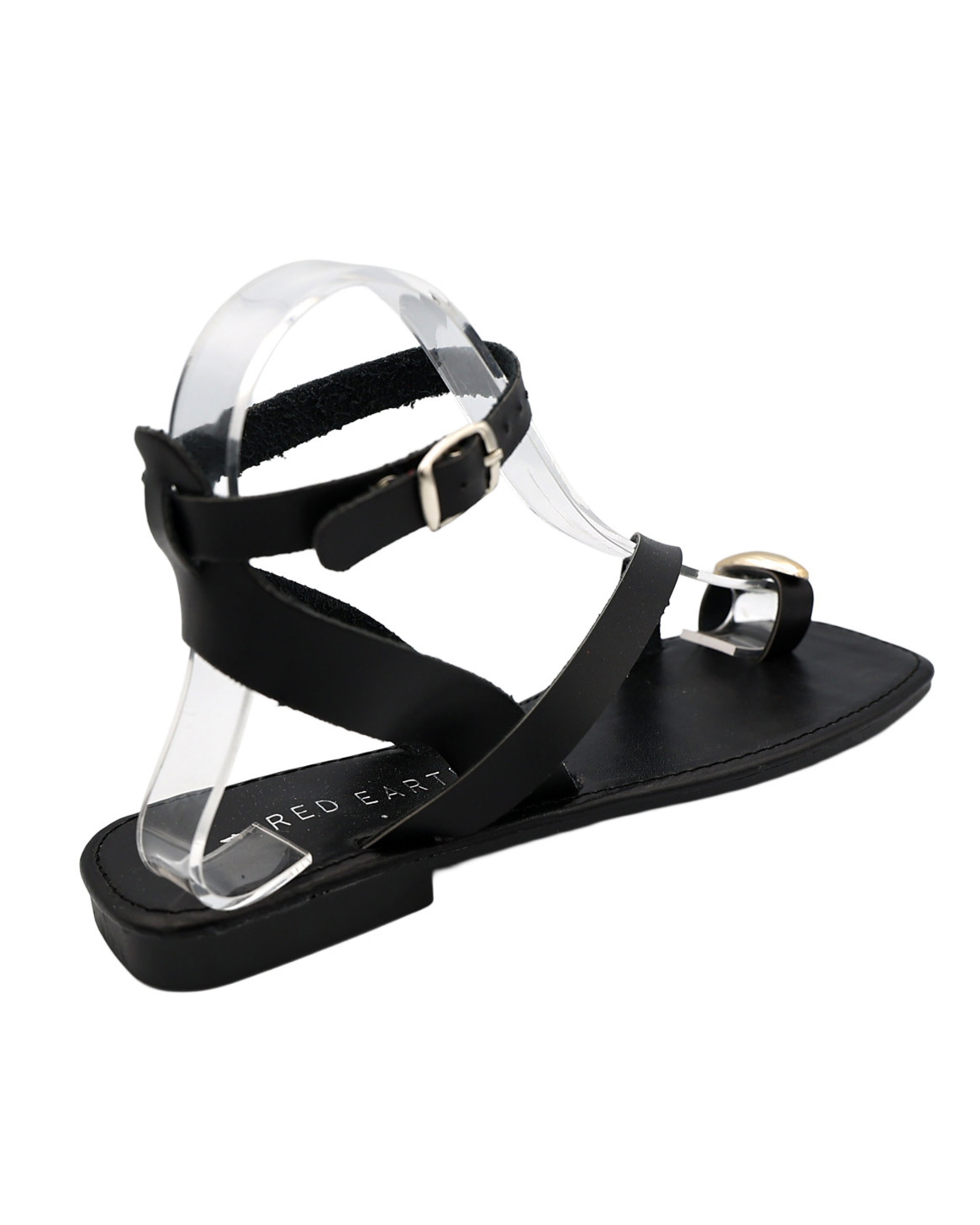 Black Ankle Strap Stud Detail Toepost Sandal