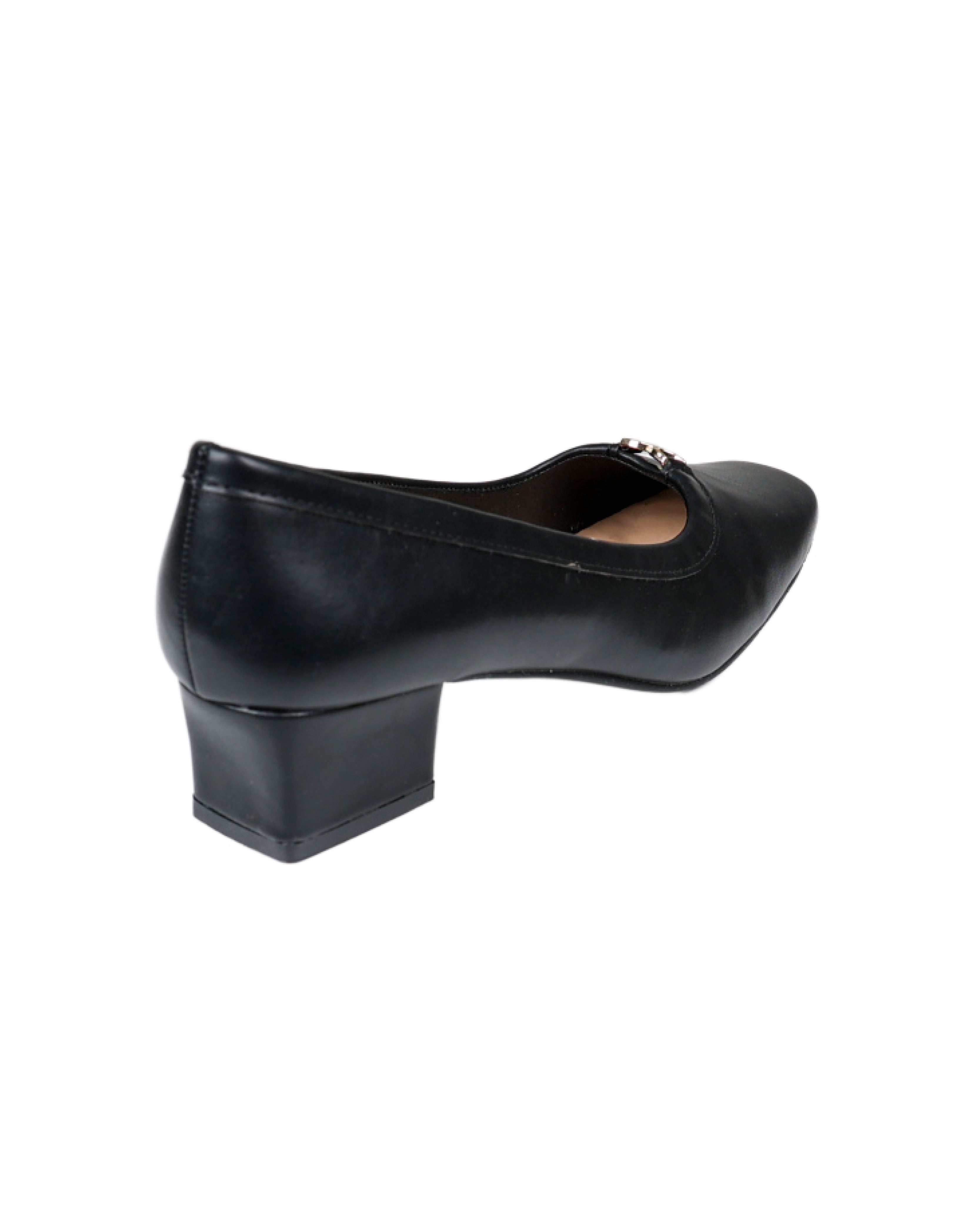 Black Embellished Block Heel Court